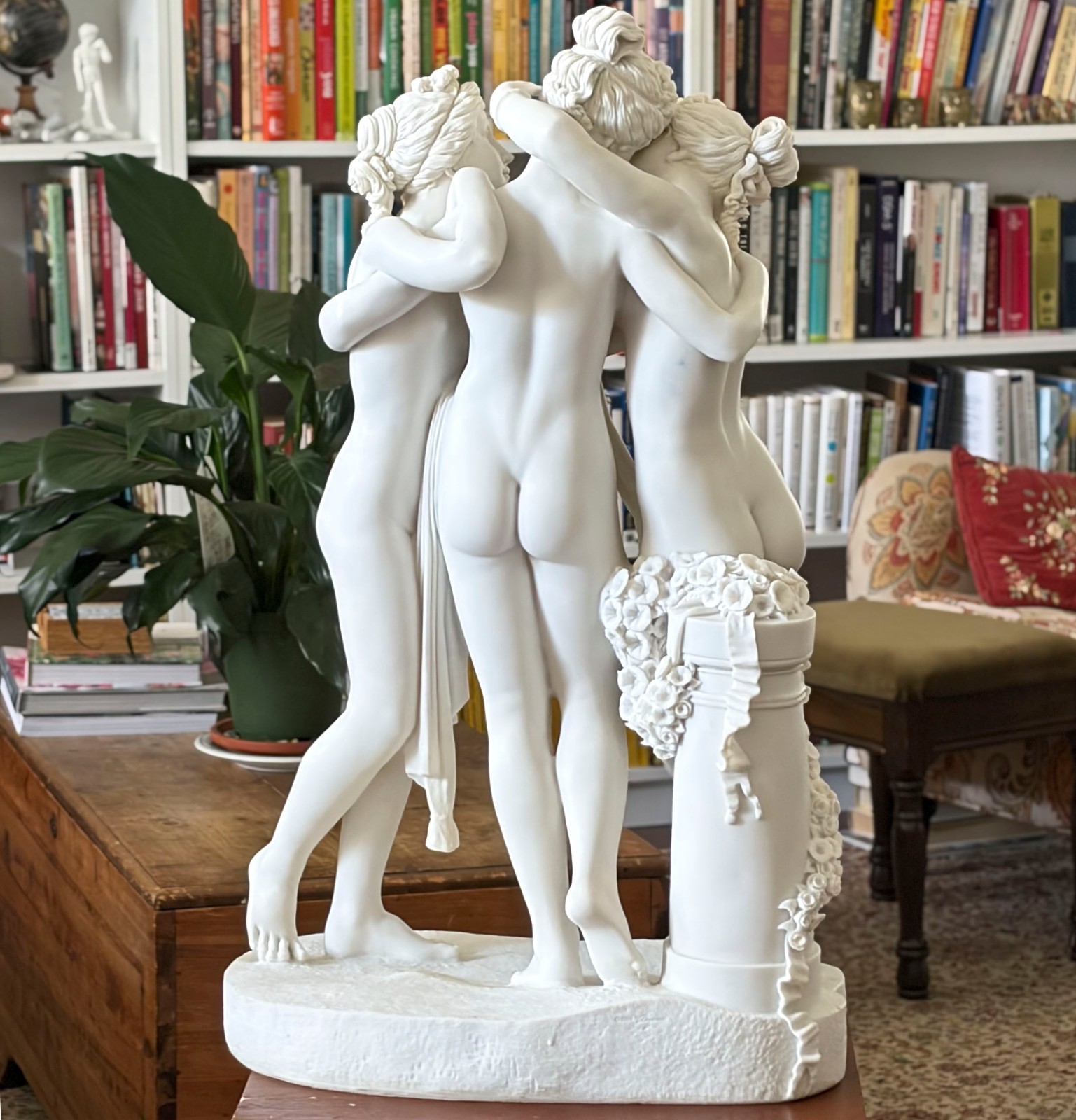 Large Veronese The Three Graces Bonded Marble Sculpture After Canova 26.5″ Italy