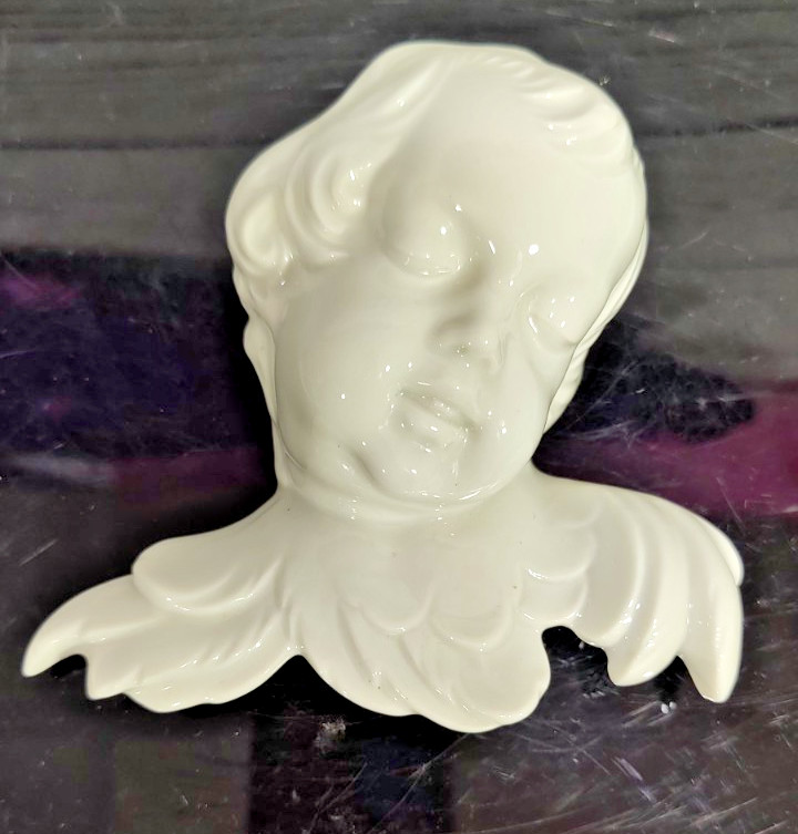 Vintage Ceramic CherubHead with Wings Wall Plaque by Karl Heinz Klette Germany