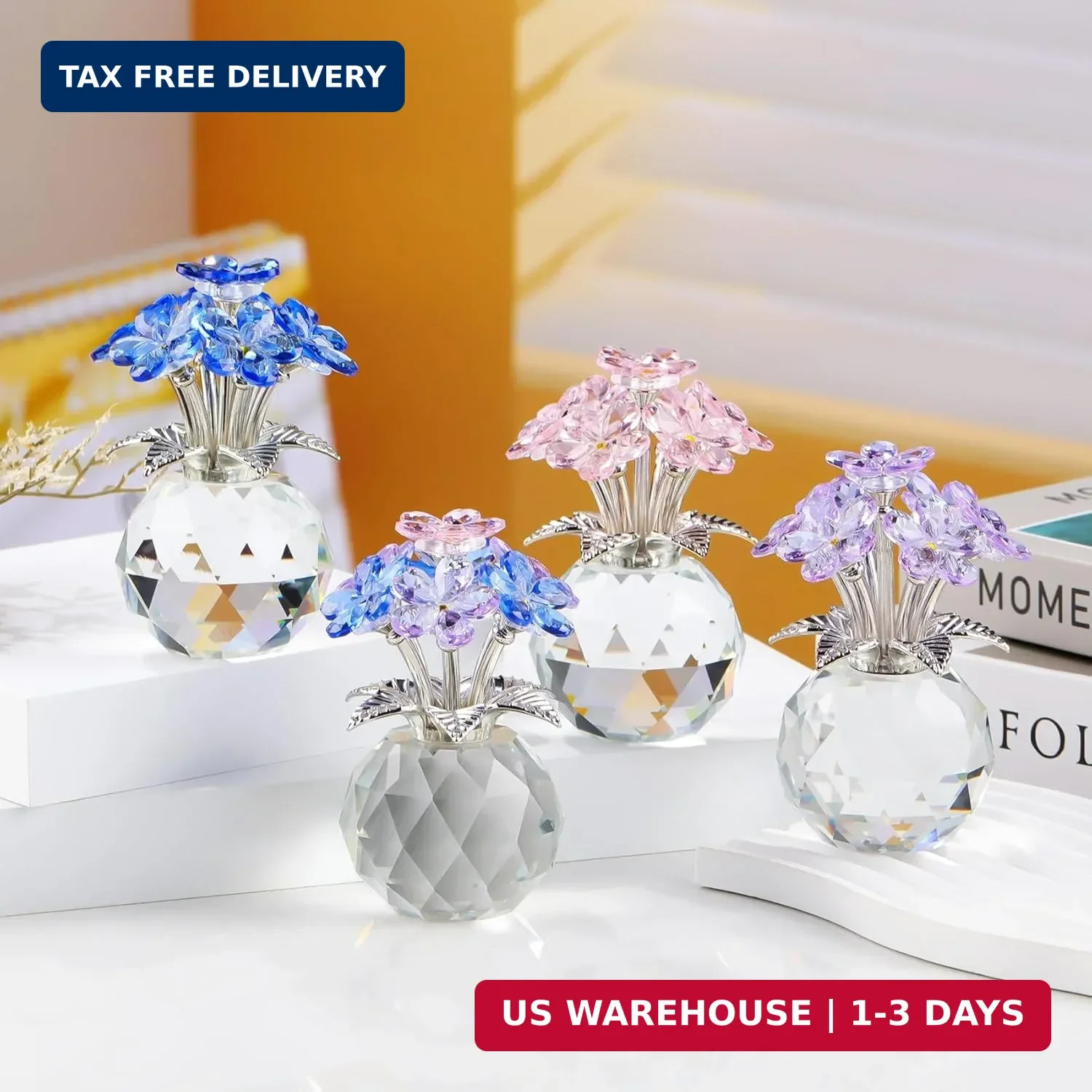 YWHL Purple Crystal Forget Me Not Flower Gifts for Women, Crystal Glass Figurine