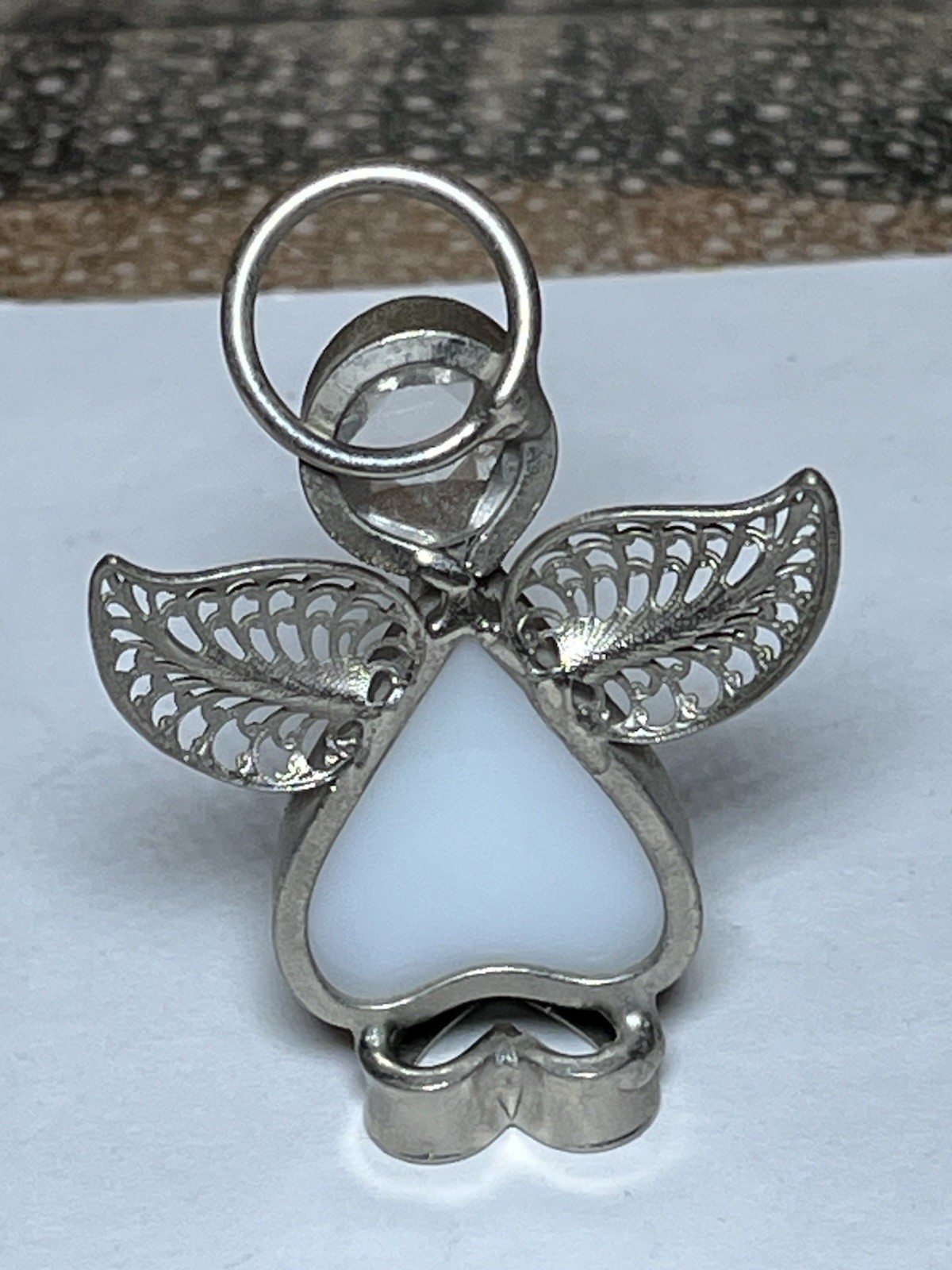 Vintage Birthstone Angel March Blue Heart Metal Glass Aquamarine 2-1/4”