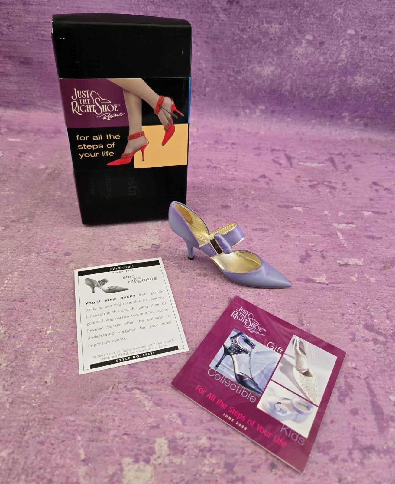 RAINE CHARMED Just the Right Shoe 25431 Purple Figurine Elegance 2003 Box COA