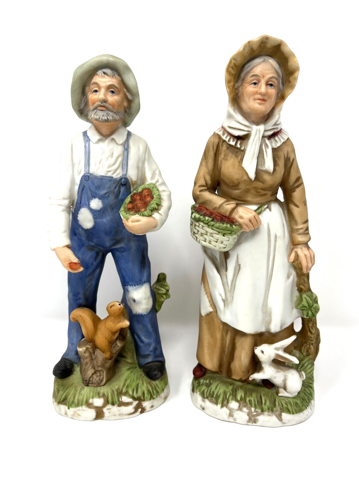 2 pc. Home Interior HOMCO Old Man & Woman Porcelain Figurines #1409, Farmers