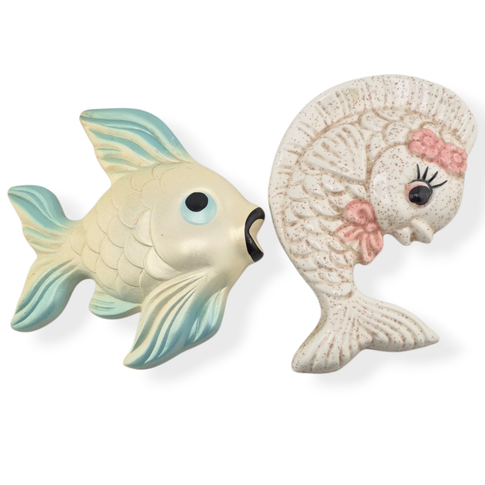 Vtg 1960 Miller Studio Chalkware And Ceramic Wall Fish Lot Of 2