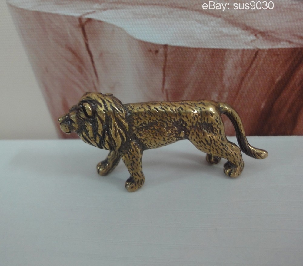 Solid Brass Strong Lion Figurine Animal Statue for Home Decor