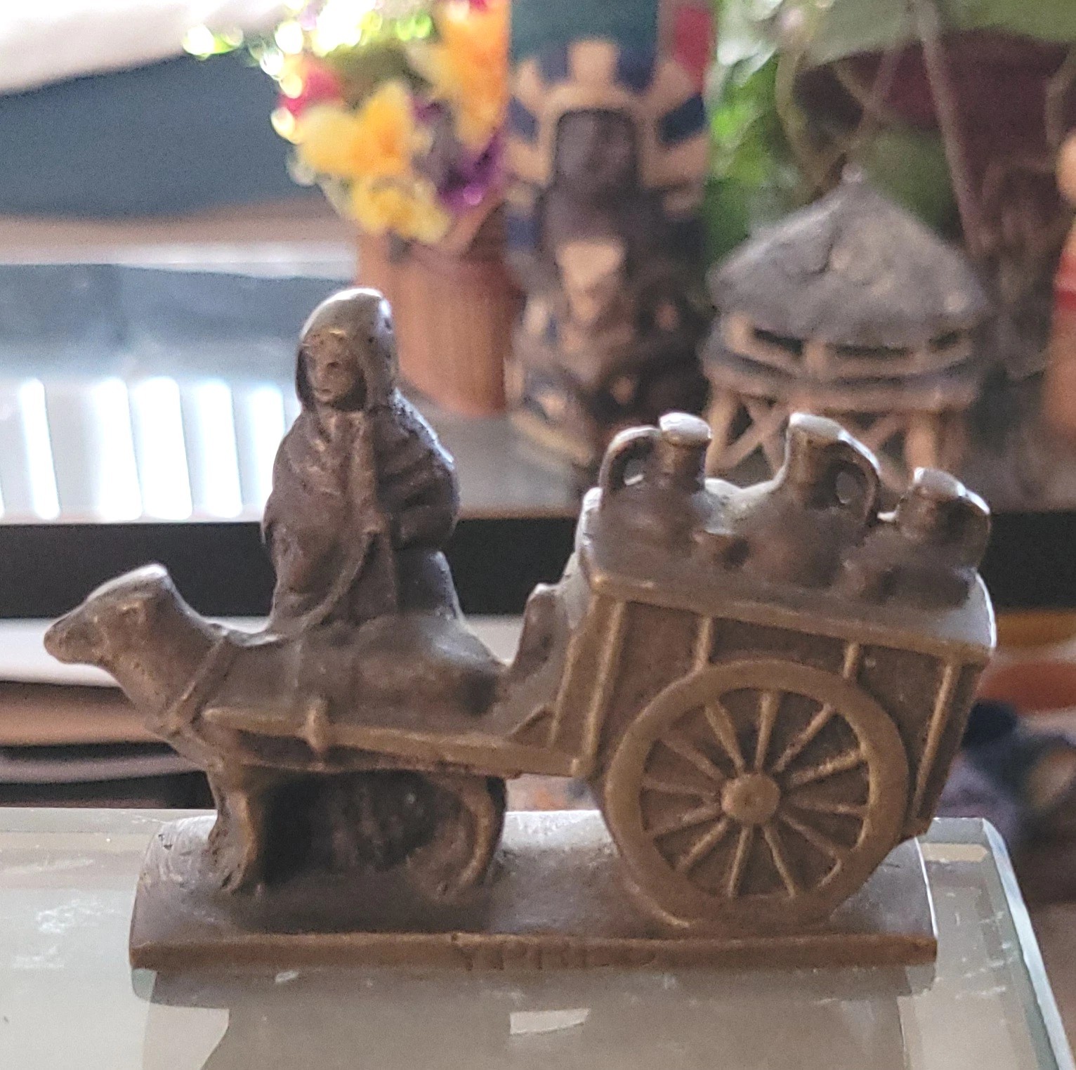 Dog Pulling Milk Cart Handmade Cast Bronze Heavy Marked YPRES Rare Vintage