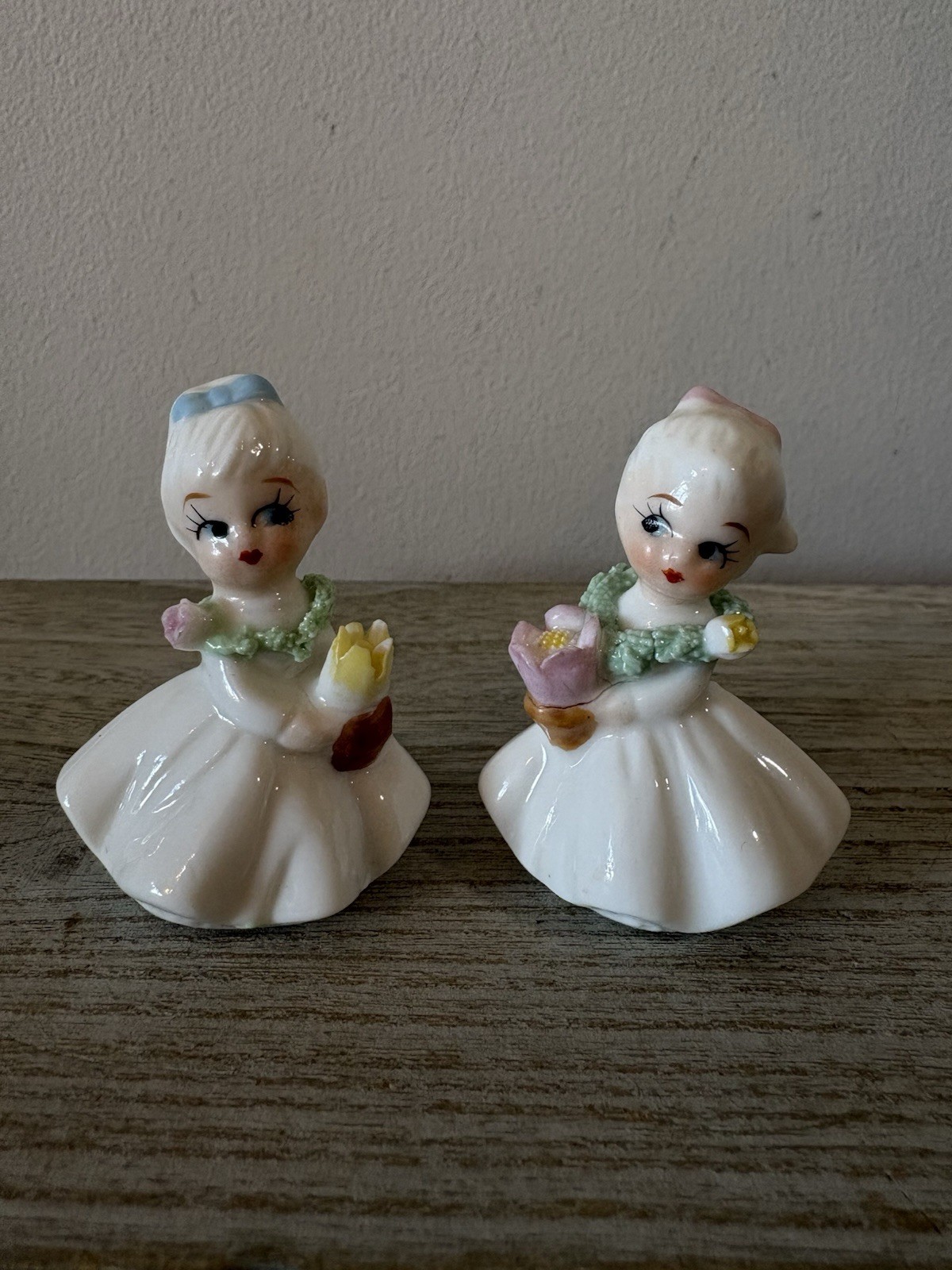 Vtg 2 Napcoware Bone China Flower Girl of the Month Figurine Mini Big Eyed