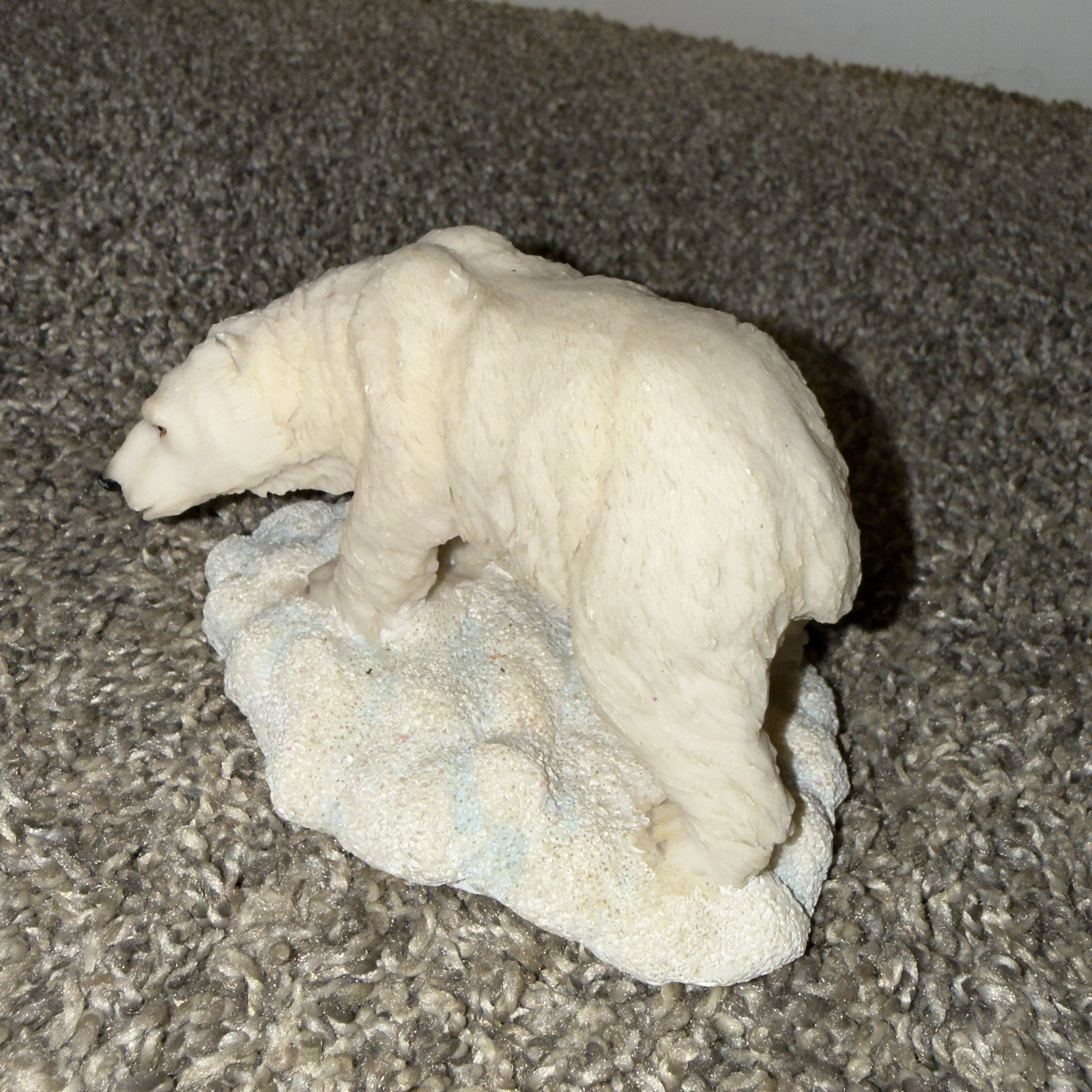 White Resin Polar Bear Figurine Matte Finish on Ice Base, Made in China