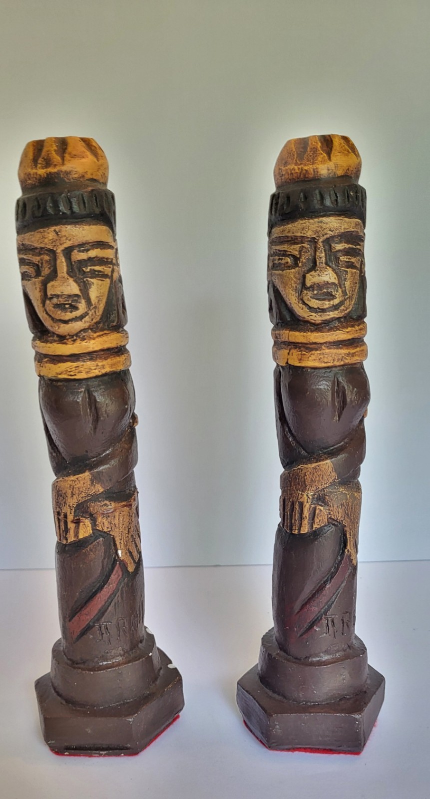 12pc Carved Painted Wood Tribal People Figurine Lot Folk Art Brown Beige Black