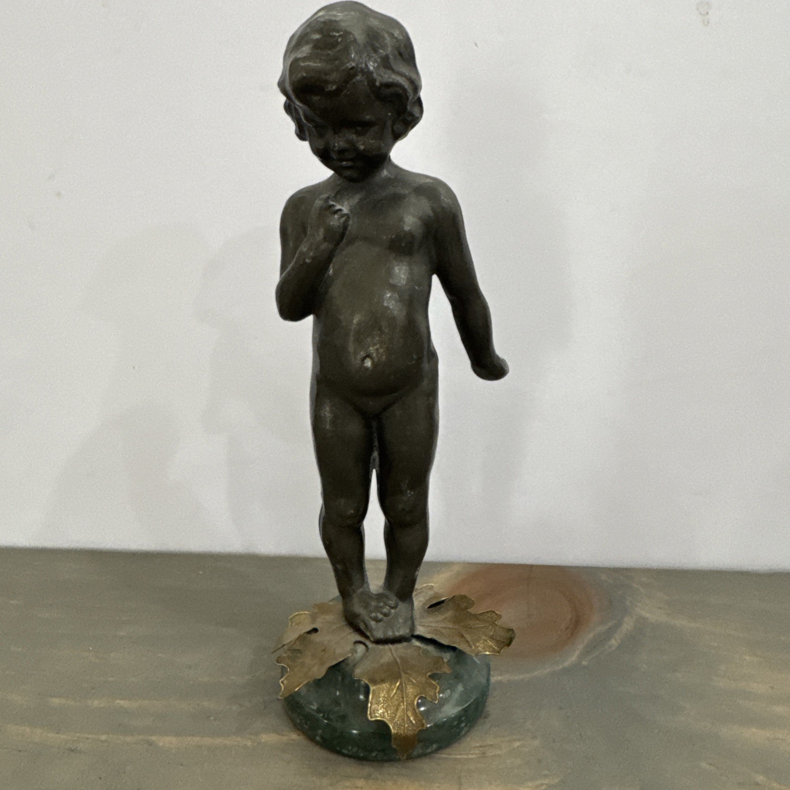 Petites Choses Cast Metal Cherub with Marble Base Leaf Embellished Sticker Rare