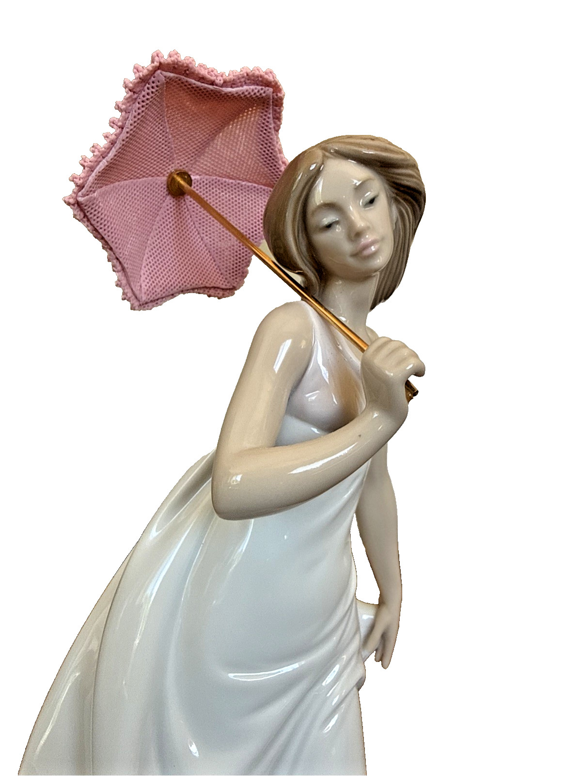 Vintage Lladro Afternoon Promenade 7636 Woman w/ Pink Gold Parasol Original Box