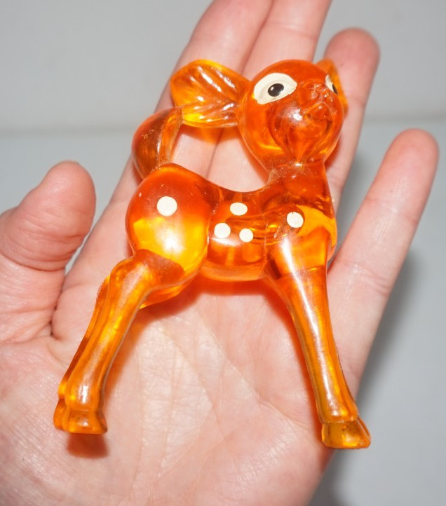 VTG Lucite Plastic Orange Spotted Fawn Whitetail Deer Figurine
