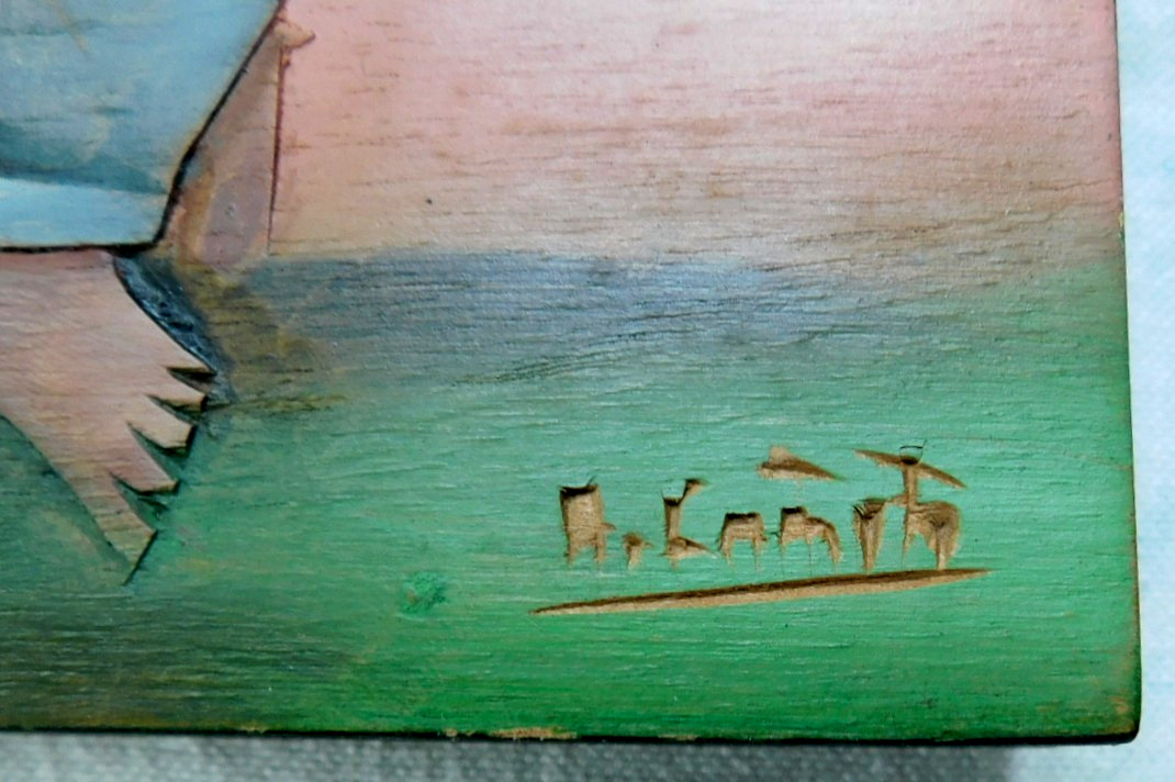 VERY WELL HAND CARVED AND PAINTED SIGNED WOODEN ART WORK