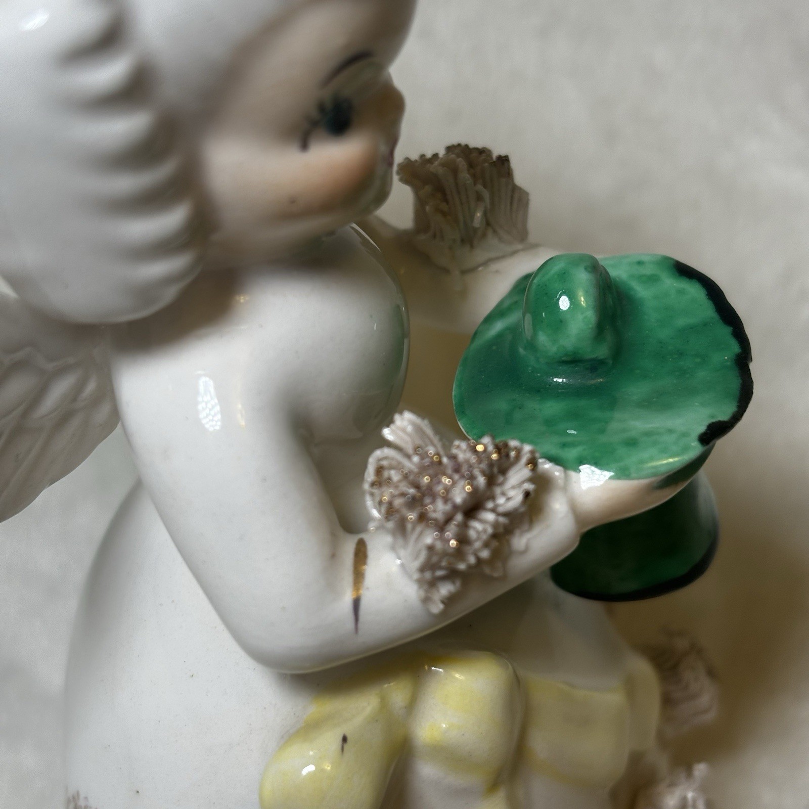 Vintage Napco Girl Angel March Birthday 1294 Japan Figurine Spaghetti Glass