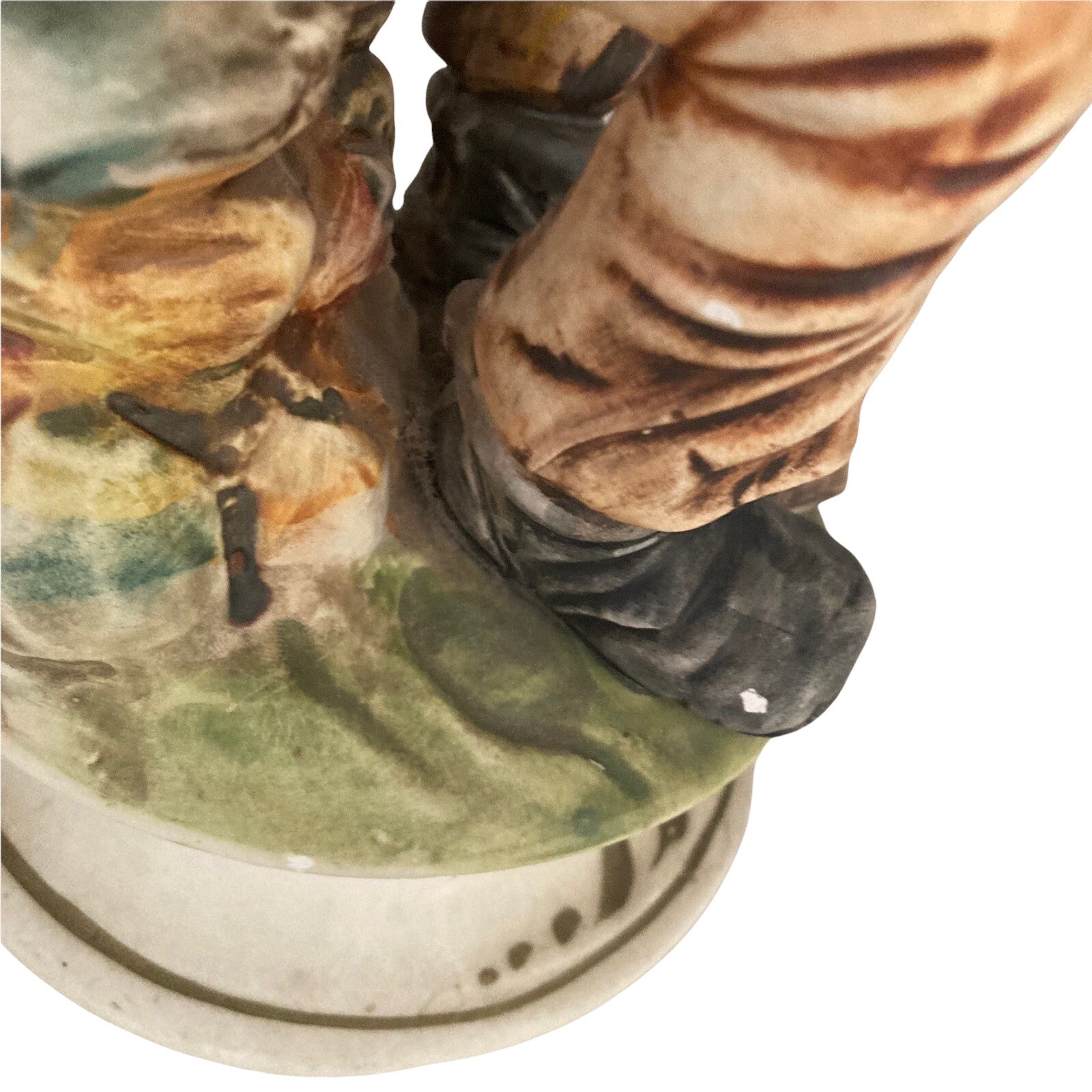 Capodimonte Italy Wood Cutter Man Sitting w Pipe Porcelain 12×5 Stamped