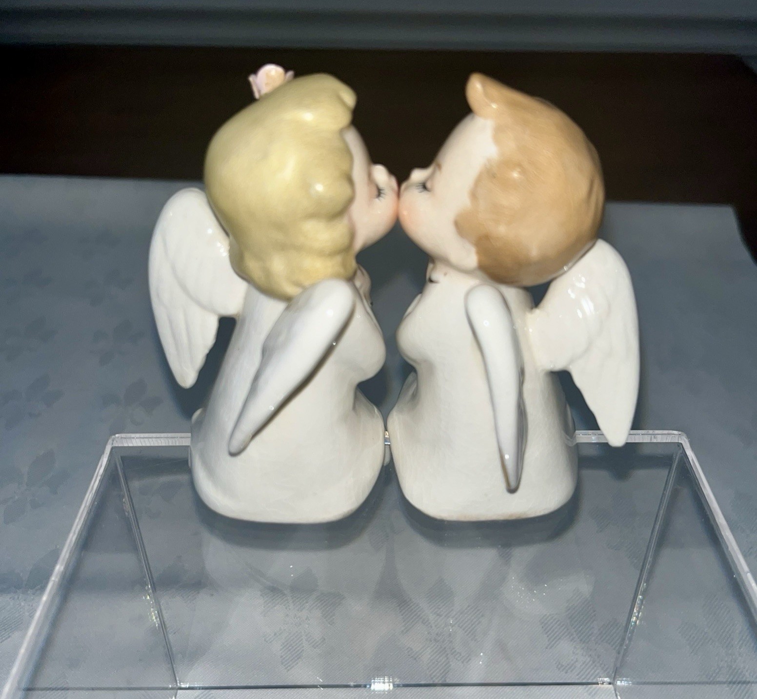 Vtg 1950s Kissing Angels Ceramic Figurine Japan Boy & Girl Shelve Sitters