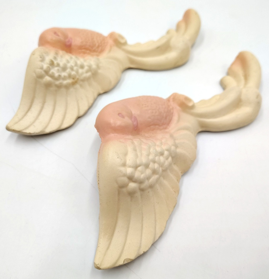 PAIR Vintage 1940s Chalkware Pink Love Birds Wall Pocket Art 6″ Lou A Butler
