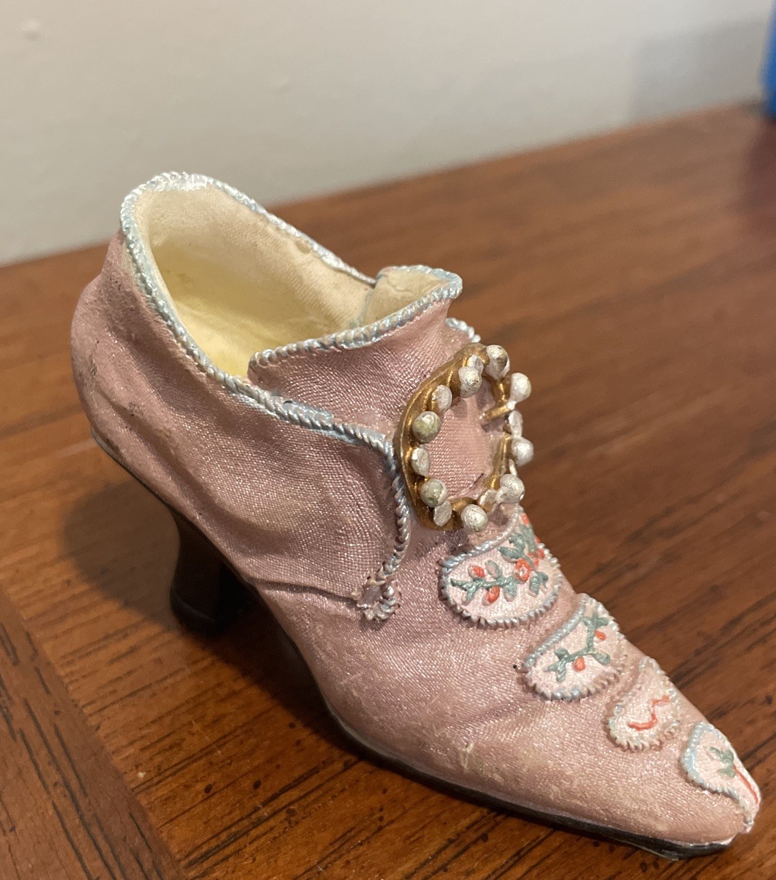 Vintage Pink Miniature Victorian Style Shoe Figurine