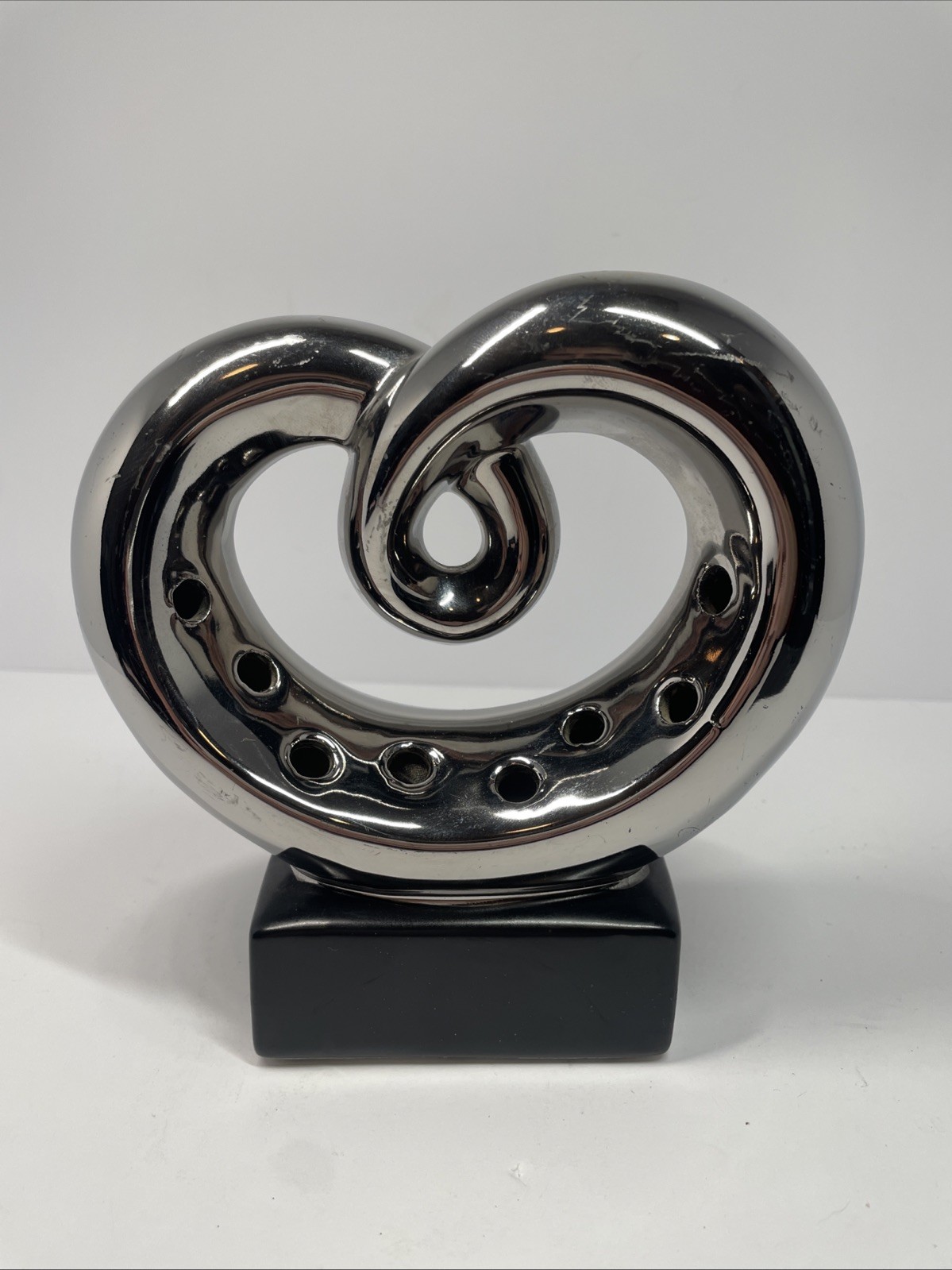 Scented Chrome Heart Metal Sculpture Silver Tone Love Art Ceramic