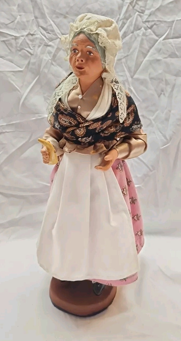 Vintage 12″ SANTON DE PROVENCE Old Lady Clay Doll Figurine