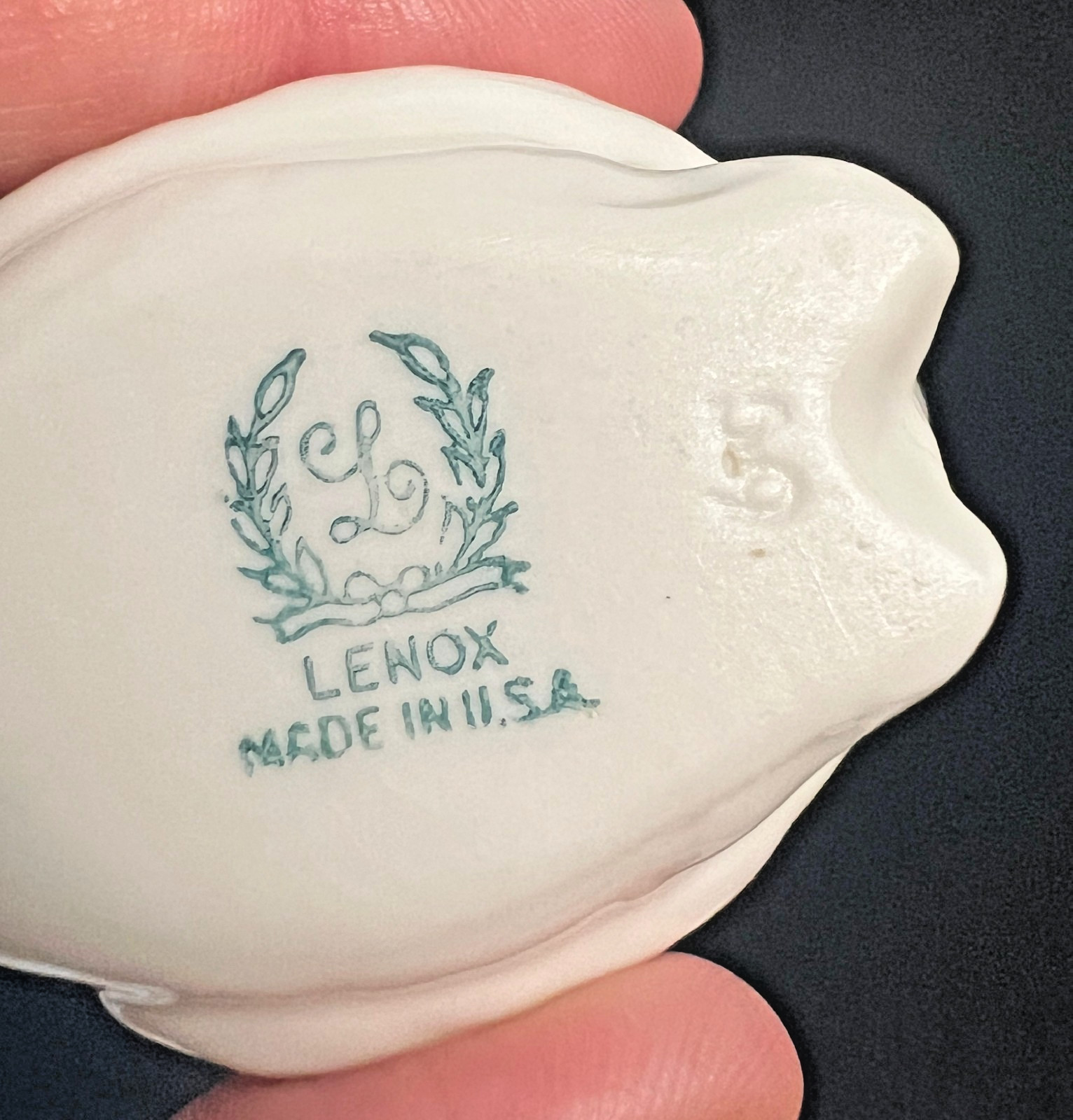 VTG MCM Lenox Porcelain Swan Salt Cellar Trinket Ring USA Green Wreath Mark