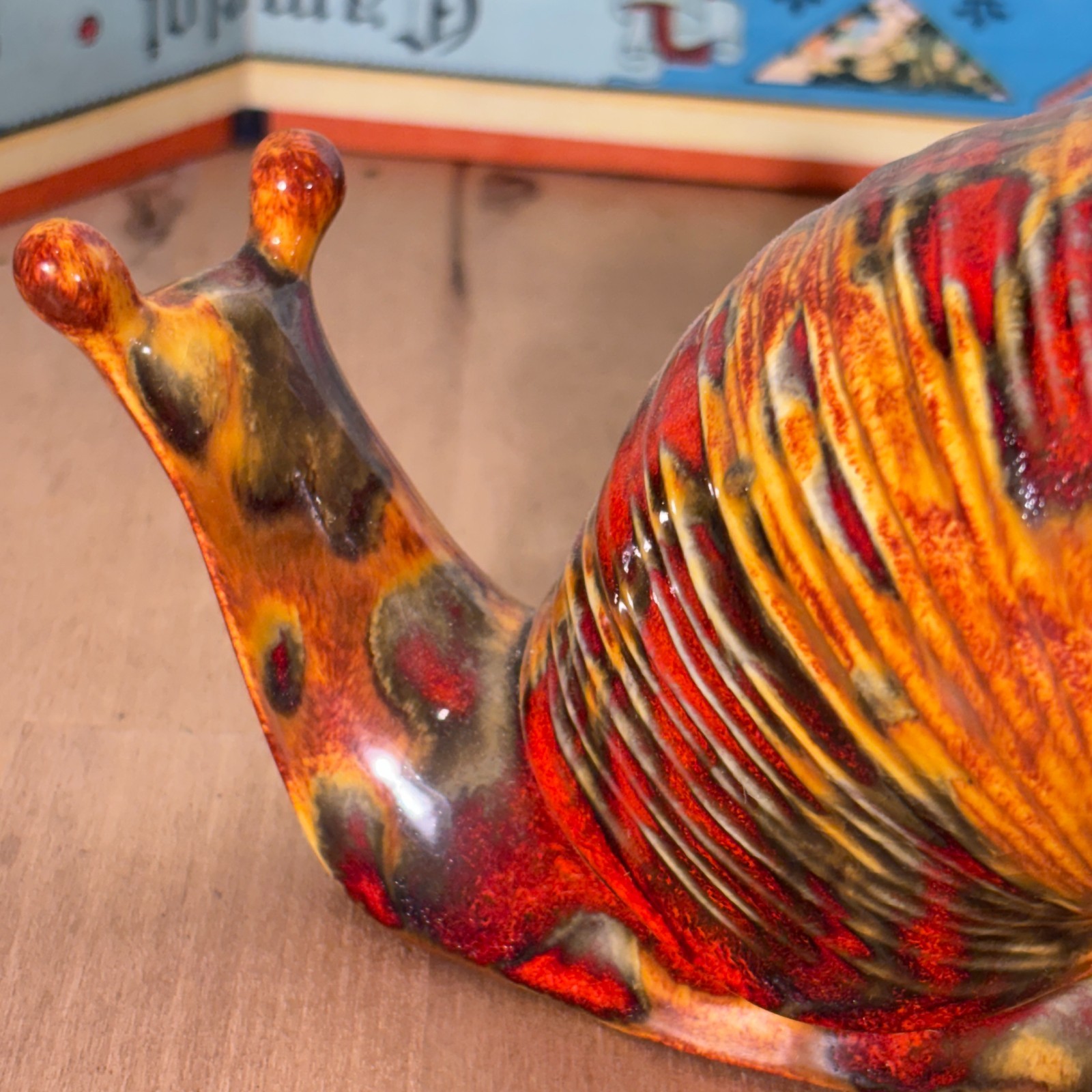 Large Vintage Mid-Century Modern Ceramic Snail Figurine, Mottled Glaze, 4″h, 7″l