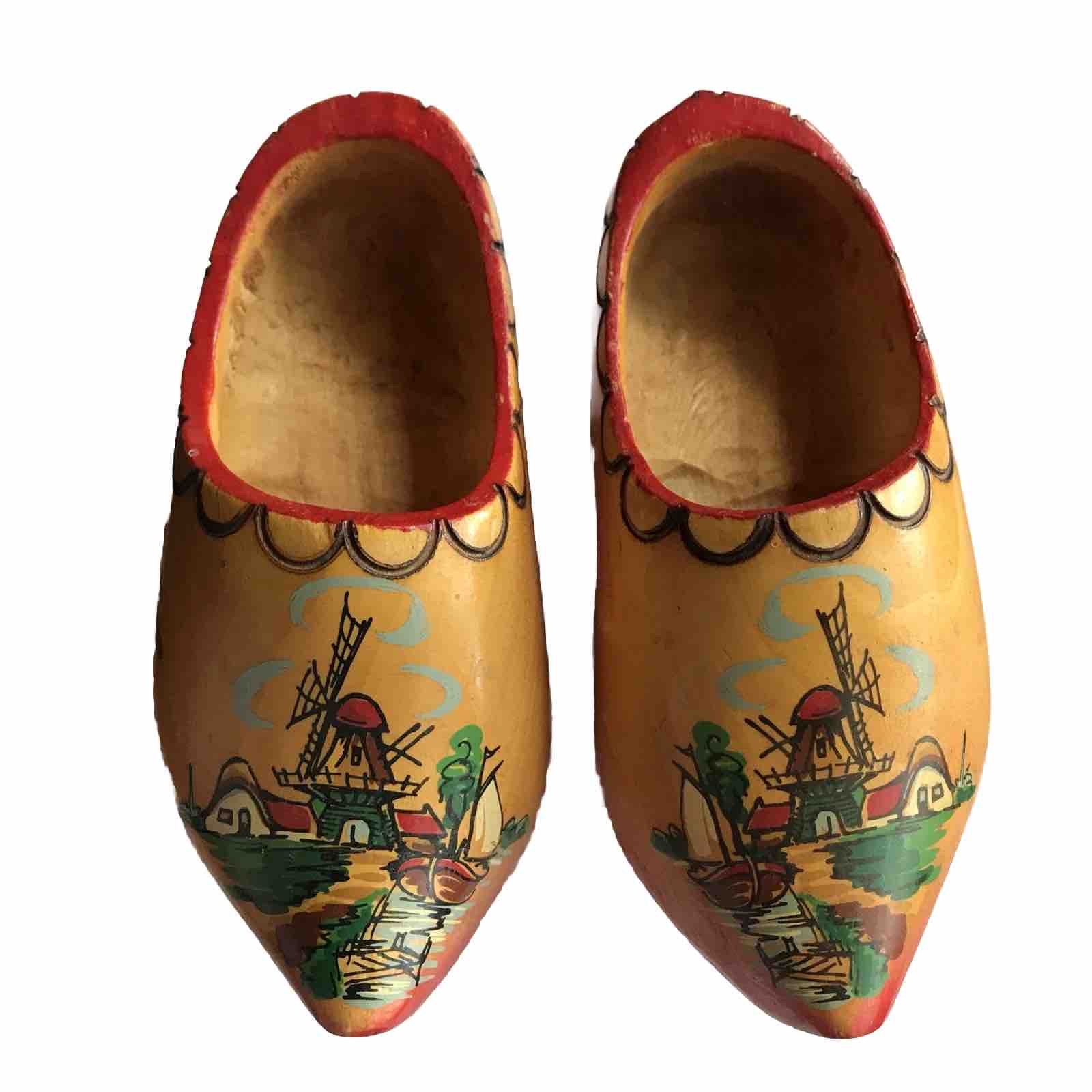 Pair Hand Painted Dutch Holland Wooden Clogs Shoes Souvenir Footwear Child Size