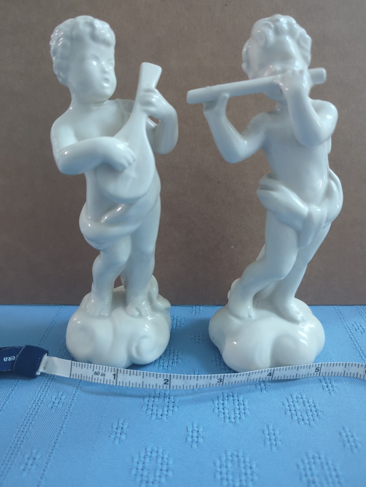 Dakon Keramos Austria White Porcelain Cherub Figurine Pair Art Deco 16cm 6.5 In