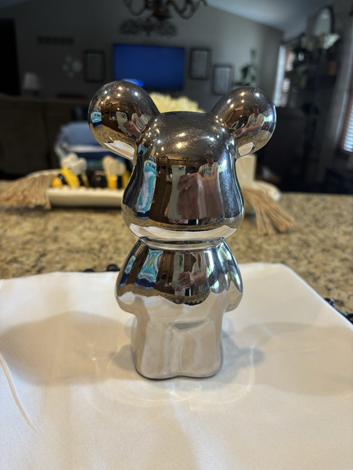 Greafy Silver Metallic Bear Collectible Ceramic Figurine.18cm tall.No chips/crac