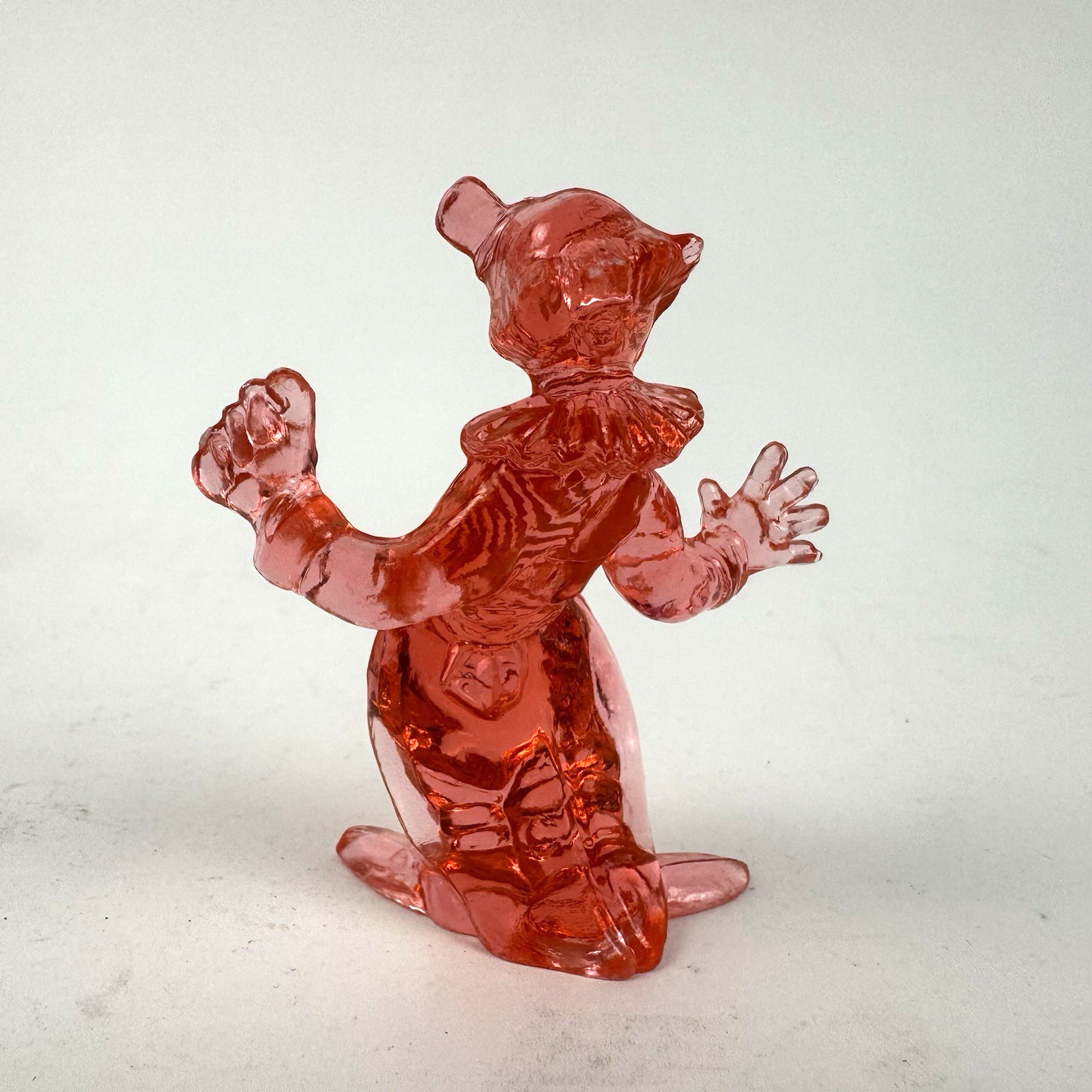 4 Vintage Clear Plastic/Lucite Circus Clown Figurines Pink Blue Red Purple