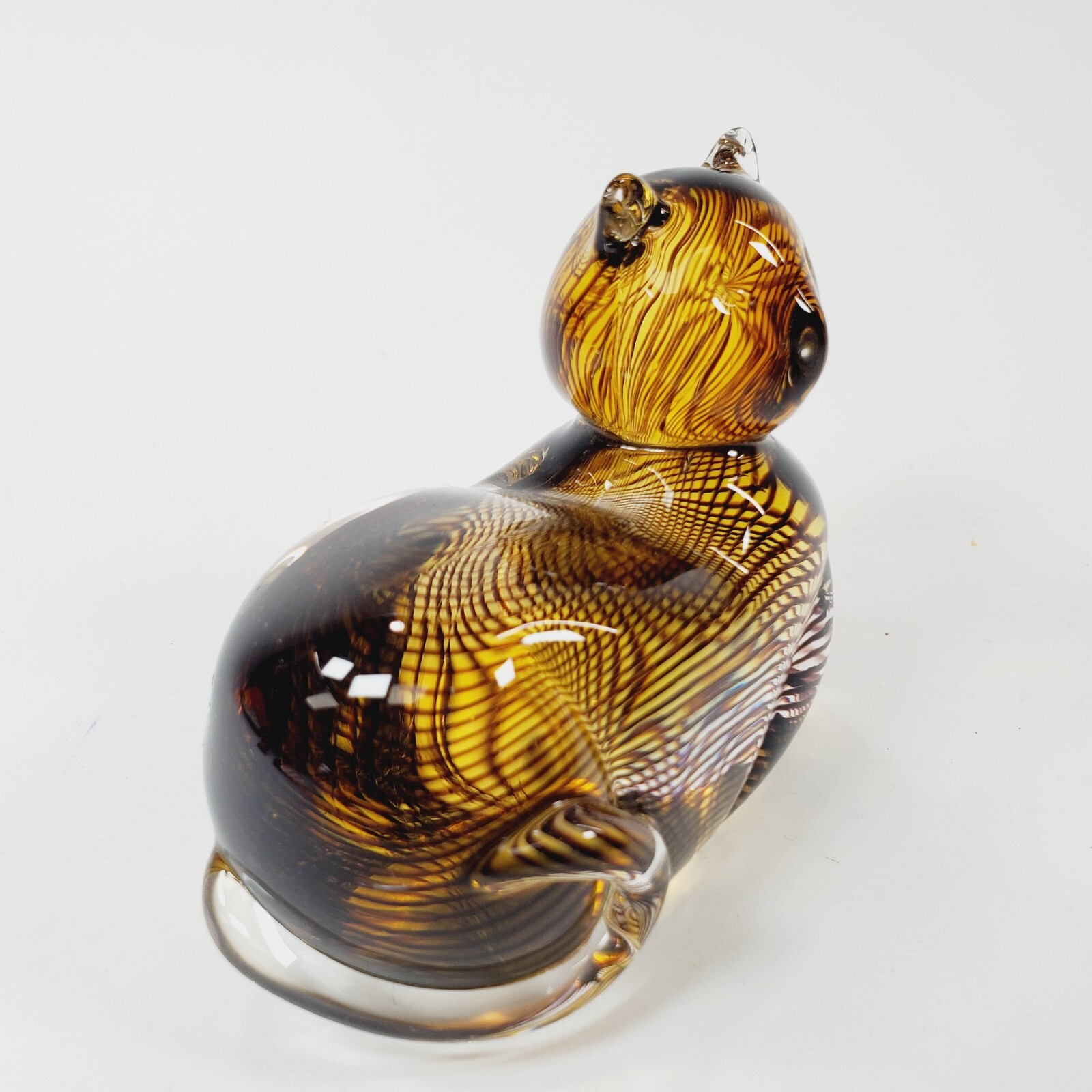 Lenox Tawny Tigress Glass Cat Figurine Amber Clear Black Stripes Paperweight