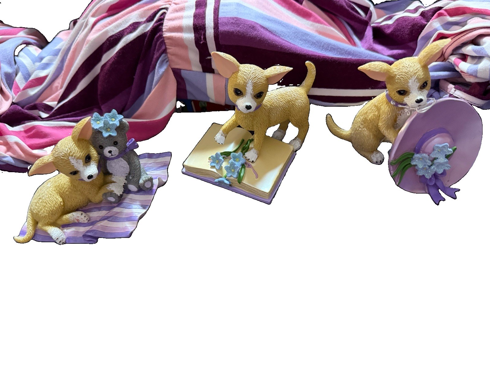 3 Hamilton Collection “Pretty In Purple Chihuahua Collection” Figurines