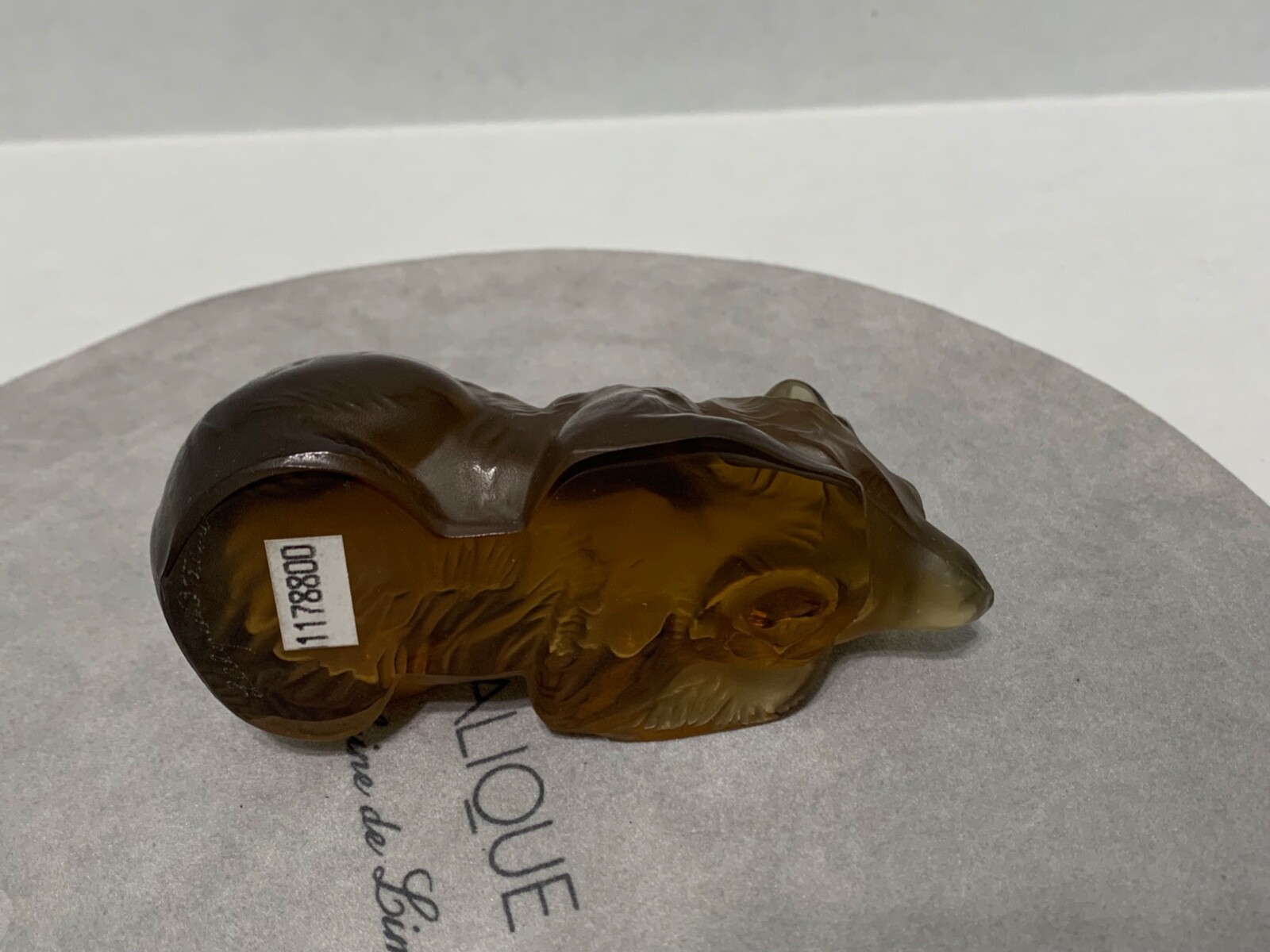 Vtg Lalique Ouki Bear Amber Crystal Figurine Resting Glass Bear Signed France