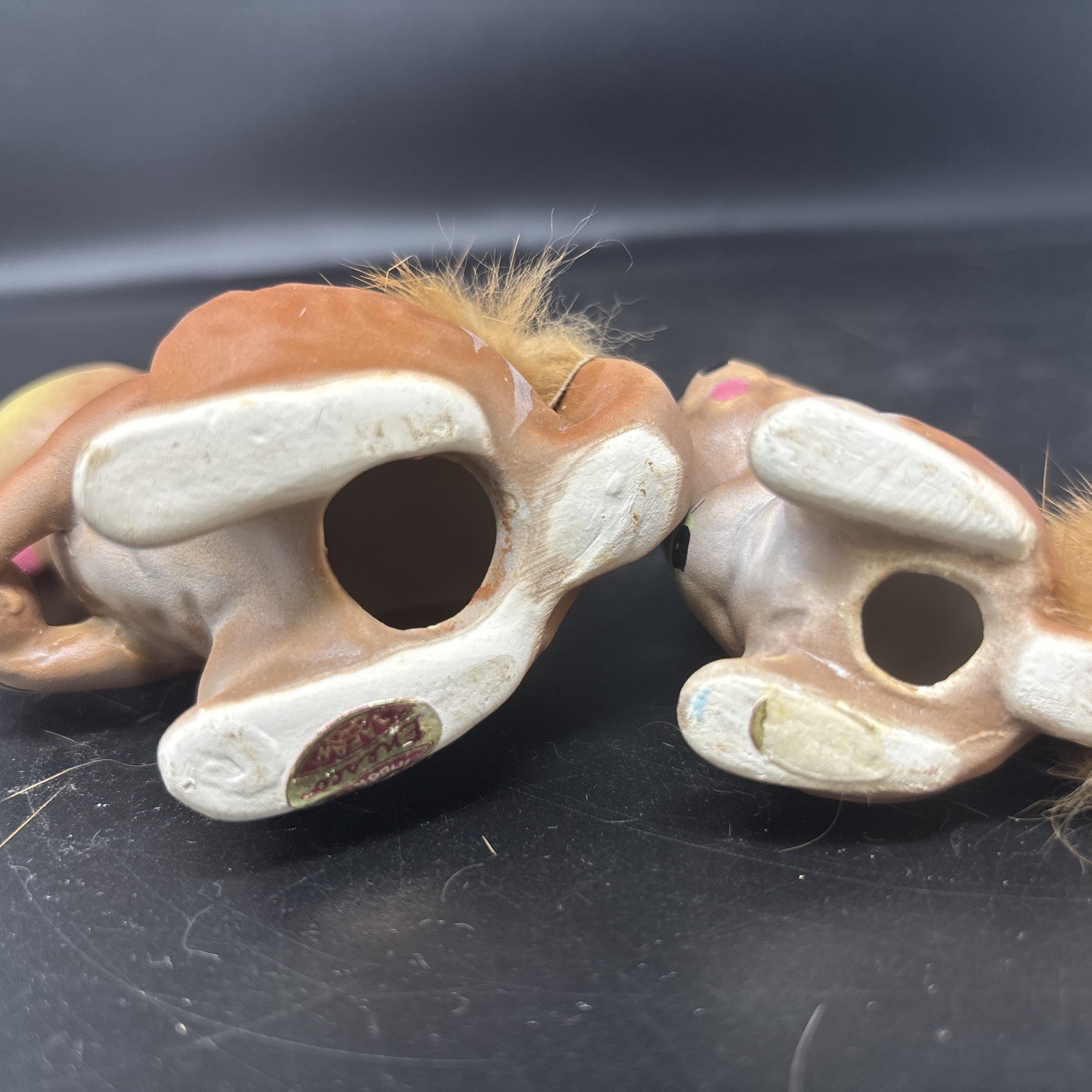 Vintage Squirrels Ceramic Enesco Japan Figurines Faux Fur 2pc Set Japan