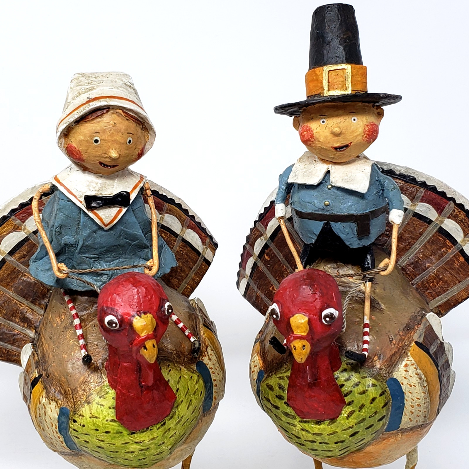 Lori Mitchell Tom And Goodie On Turkey Gobblers Figurine Set Of 2 Folk Art