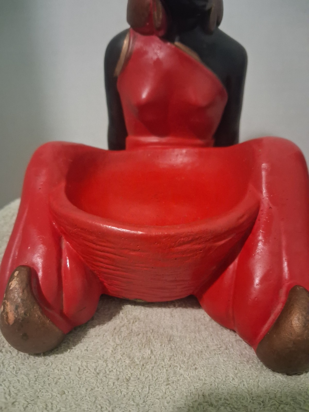2 MidCentury Blackamoor Chalkware 1950 Nubian Djin-nii(Genies) Red 8″ Trinket