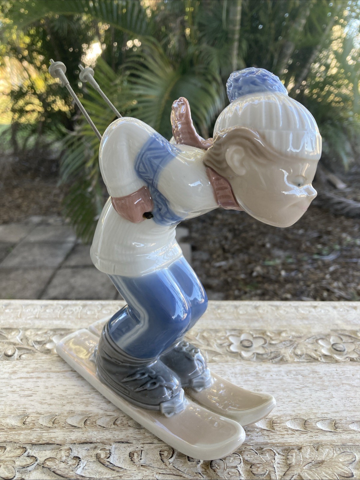 Vintage Lladro Skier Puppet Boy Skiing Figurine w/ 2 Poles #4970 * MINTY!