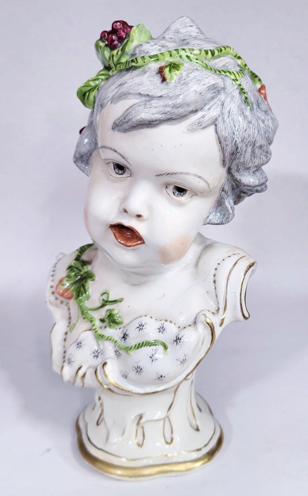 PAIR Antique GERMAN 19th C MEISSEN Dresden French Samson PORCELAIN BUST Boy Girl