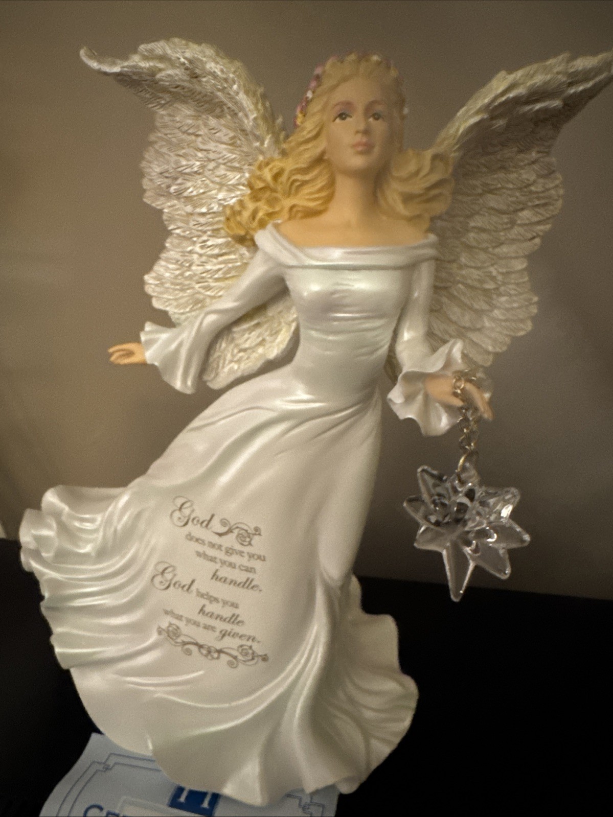 Hamilton Dona Gelsinger Angel Figurine Carries Glass Star w/ Swarovski Crystal!!
