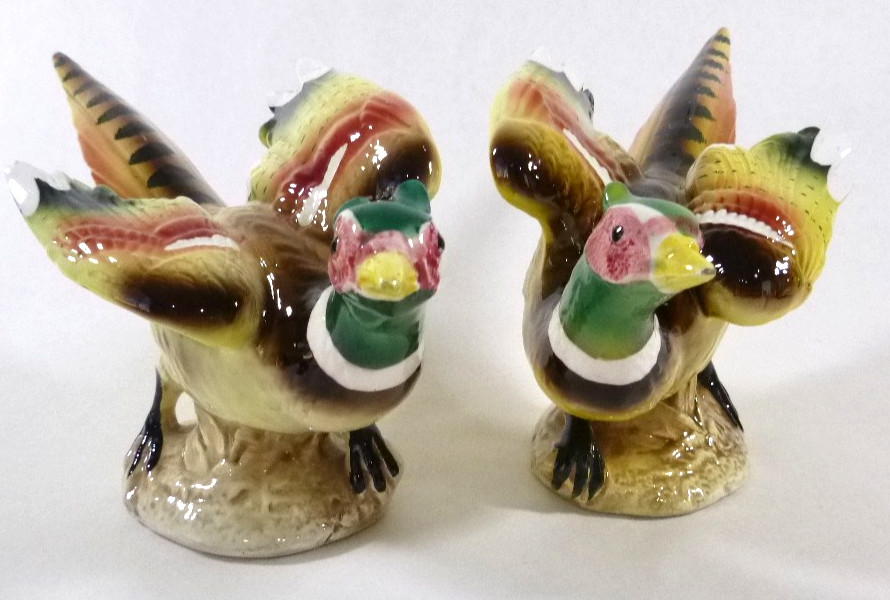 Vintage 1950s Nippon Yoko Boeki-Japanese Porcelain Pheasant Figurines-(2) 4″x10″