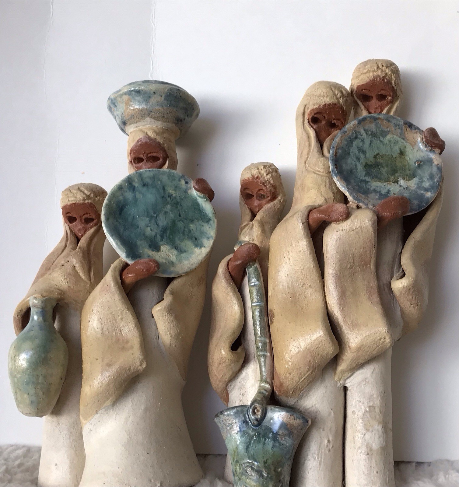 Old KALDERON Two Ceramic Figurines 2 Women Pitcher Israel Art Ceramics Sculpture