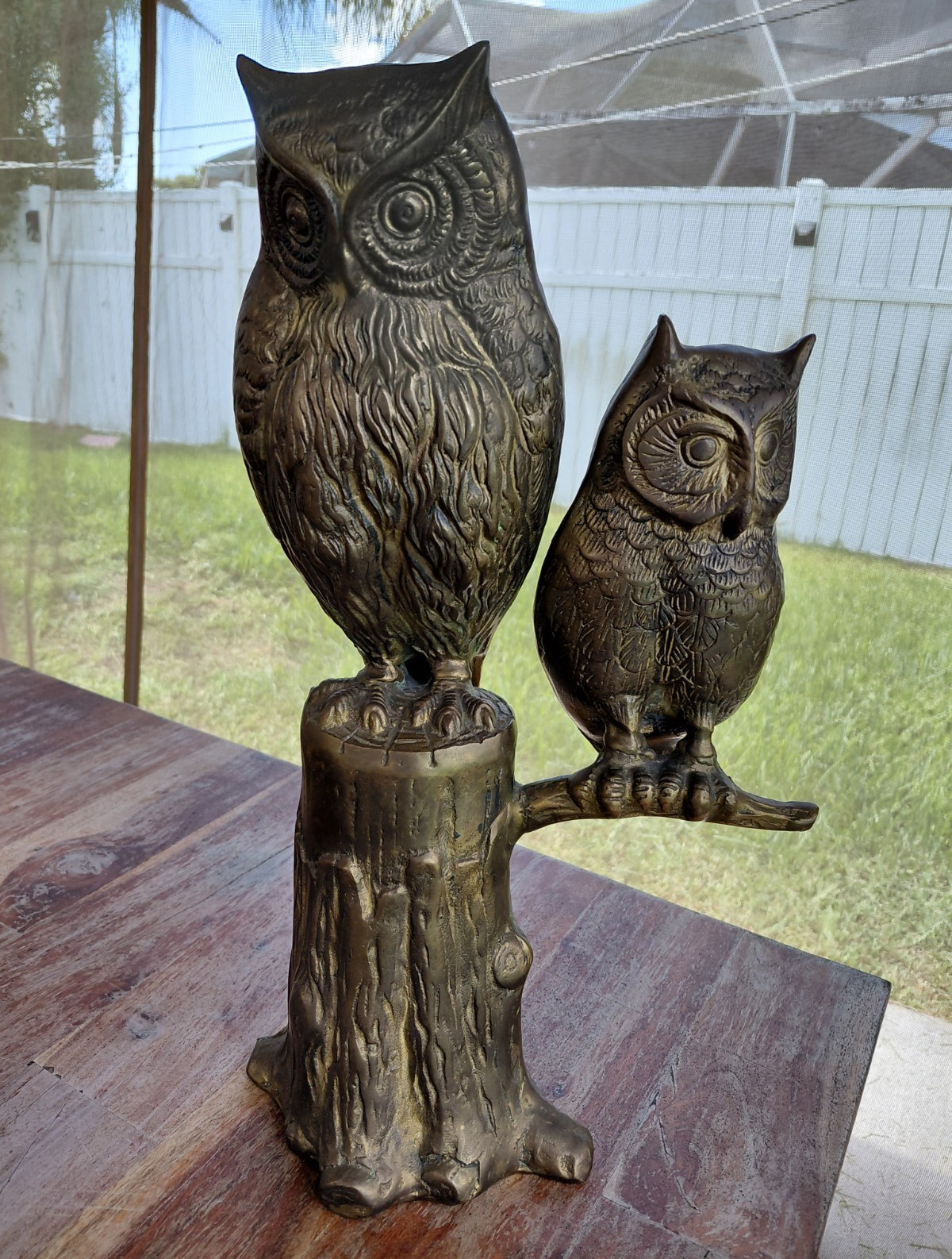 Bronze Metallic Metal Owl Figurine 3D Effect, 16 in H x 13 in L, 1 Pack