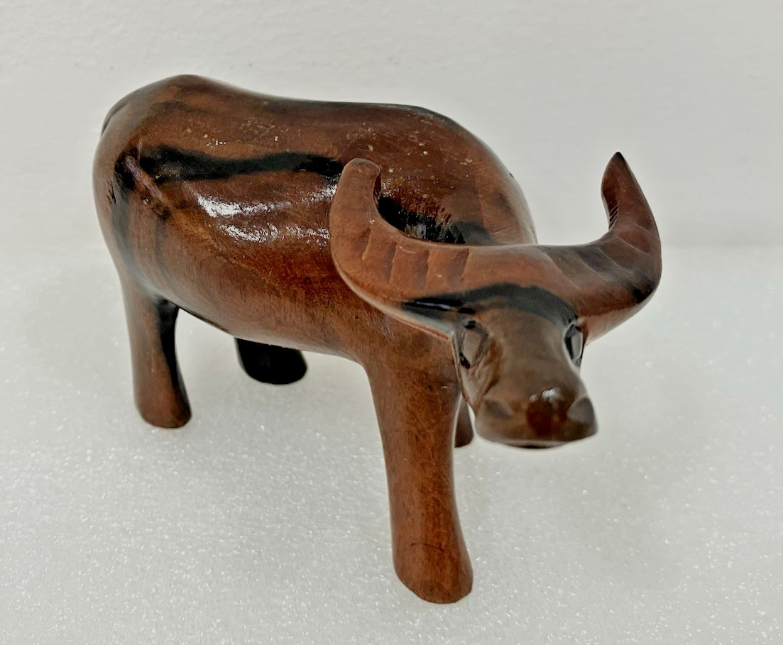 Smooth Wood hand-carved WATER BUFFALO OX standing Philippines