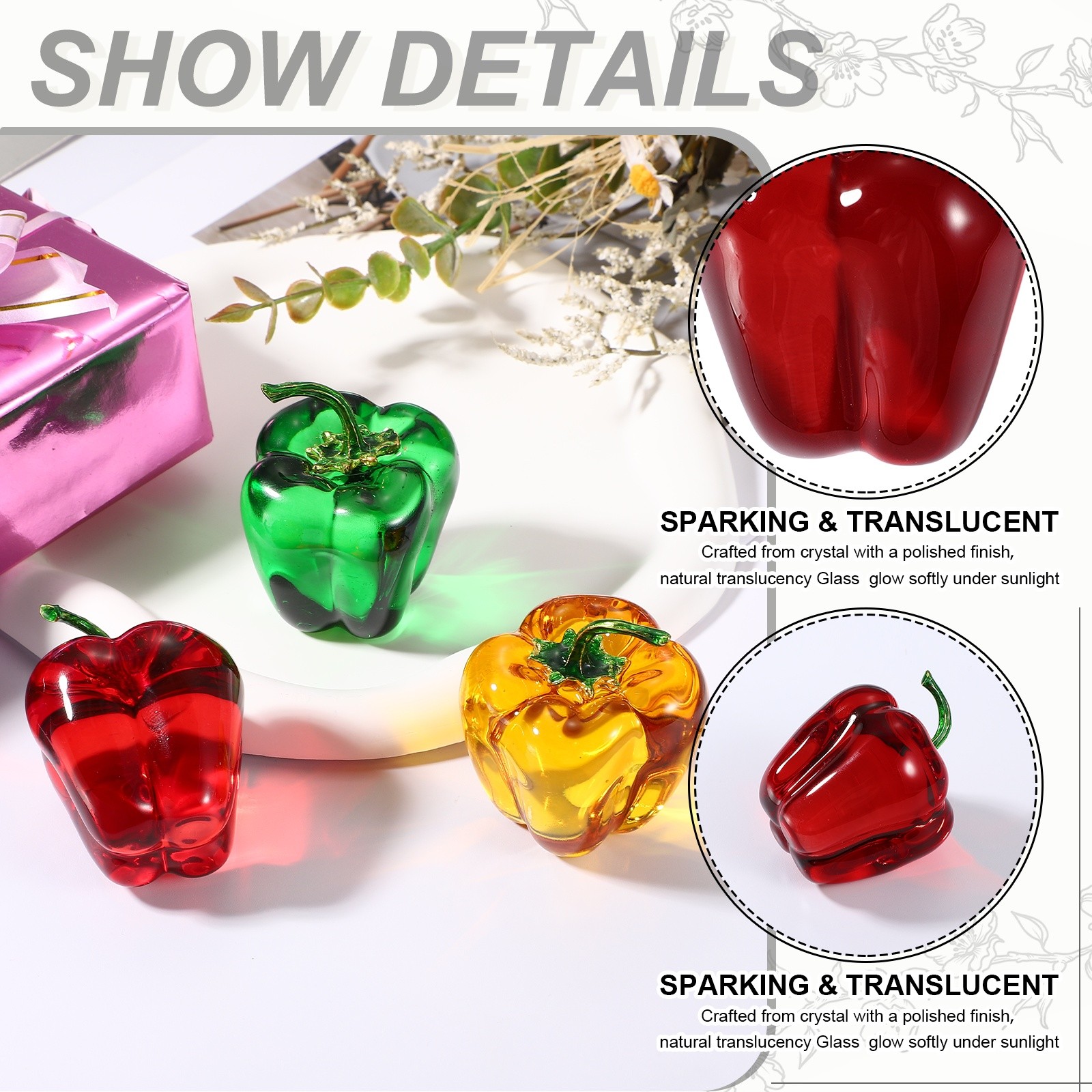 Glass Chili Crystal Handmade Blown 1.77 Inch Glass Decoration Ornament Red