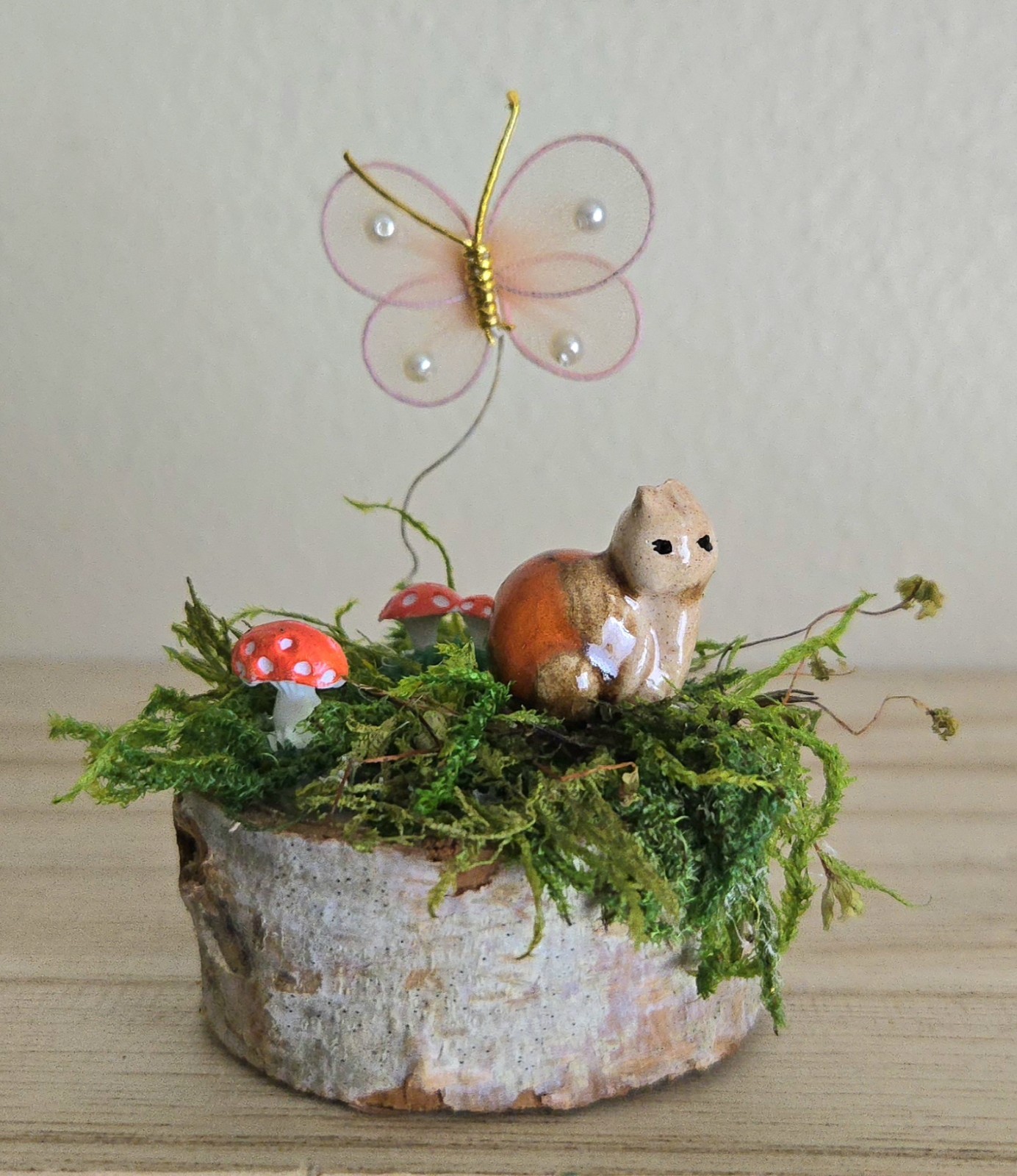 Handmade Small Snail Scene, Wildwood Wander, Mini Mushrooms & Butterfly