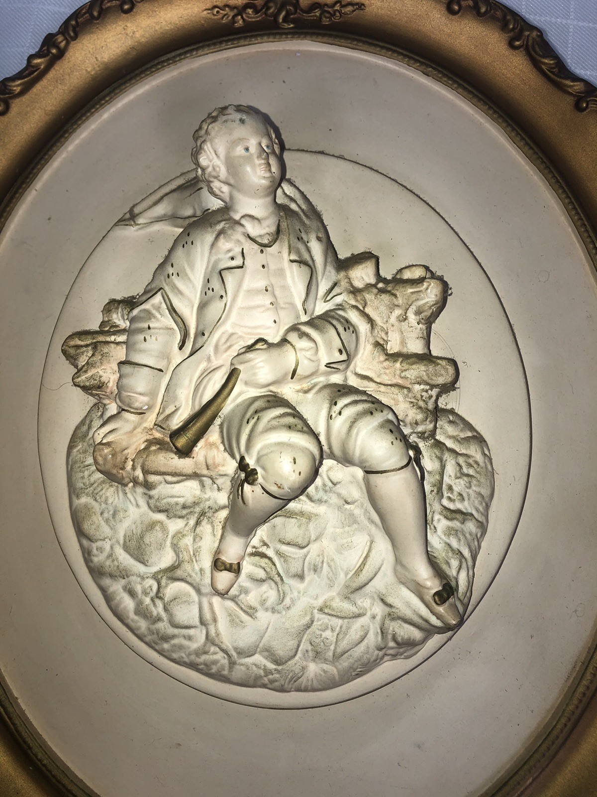 Pair ALEXANDER BACKER ABCO Chalkware Wall PLAQUE 3d Relief Colonial Man Woman