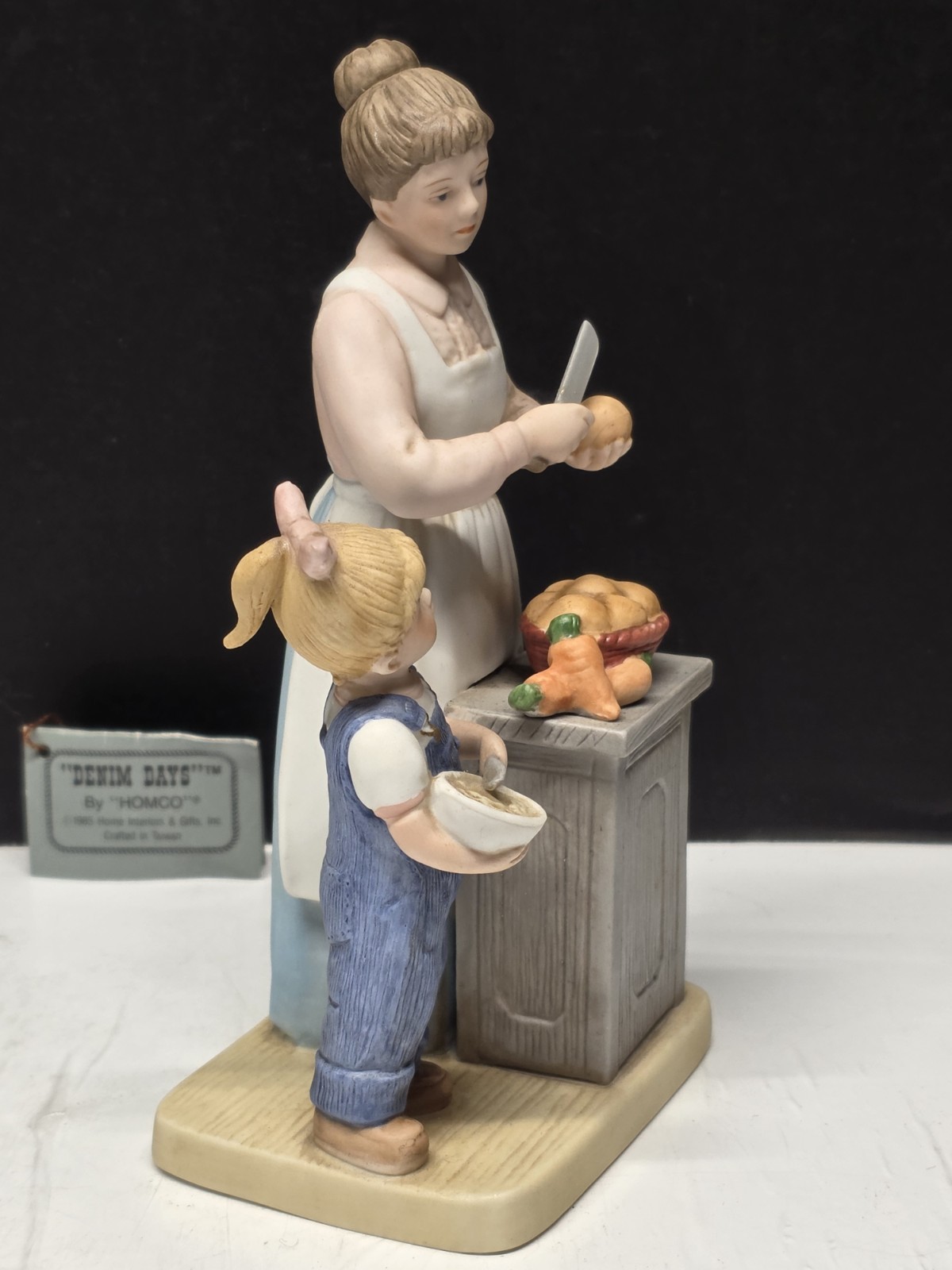 Homco Vintage Denim Days Figurine “Helping Mom” #8821 from 1985
