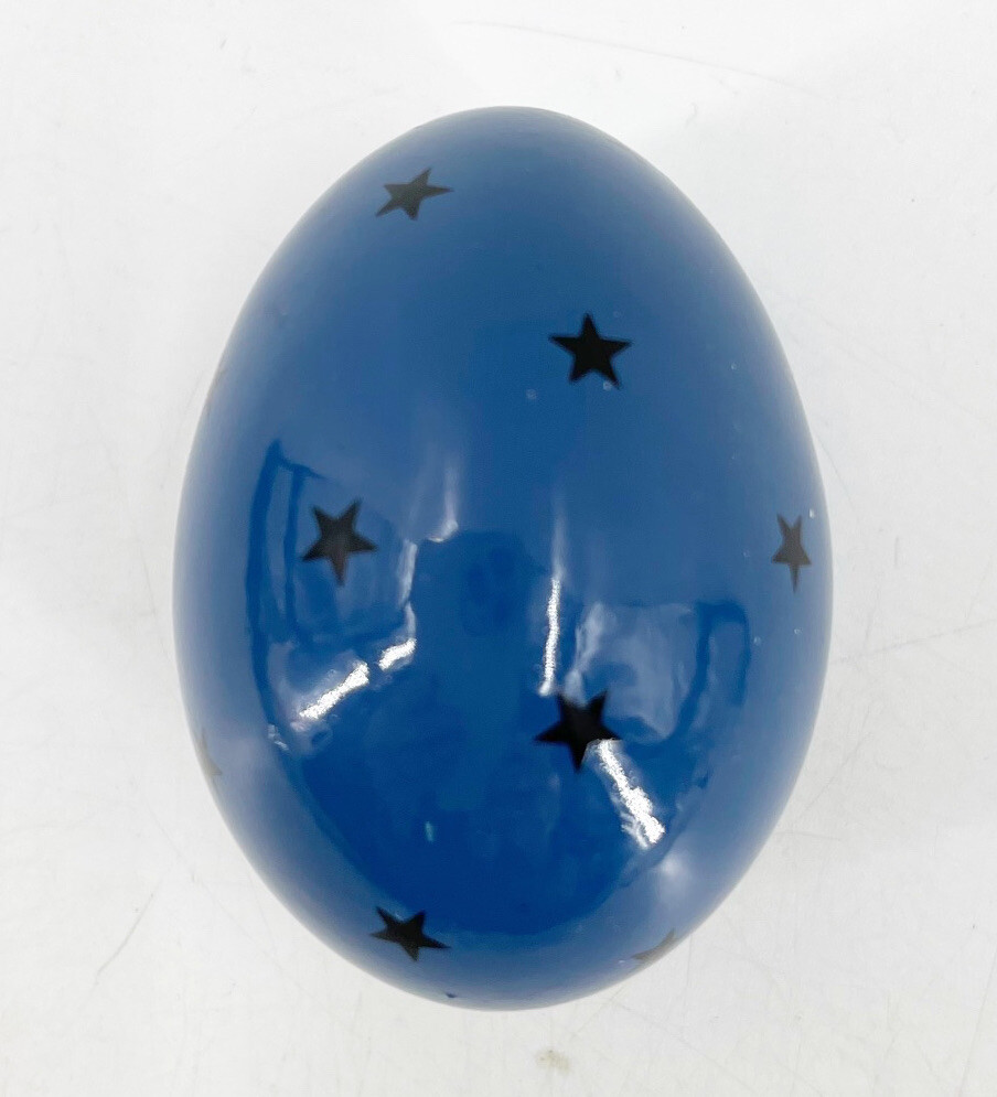 Vintage Painted Genuine Egg Shell Royal Blue Black Stars Easter Eggshell