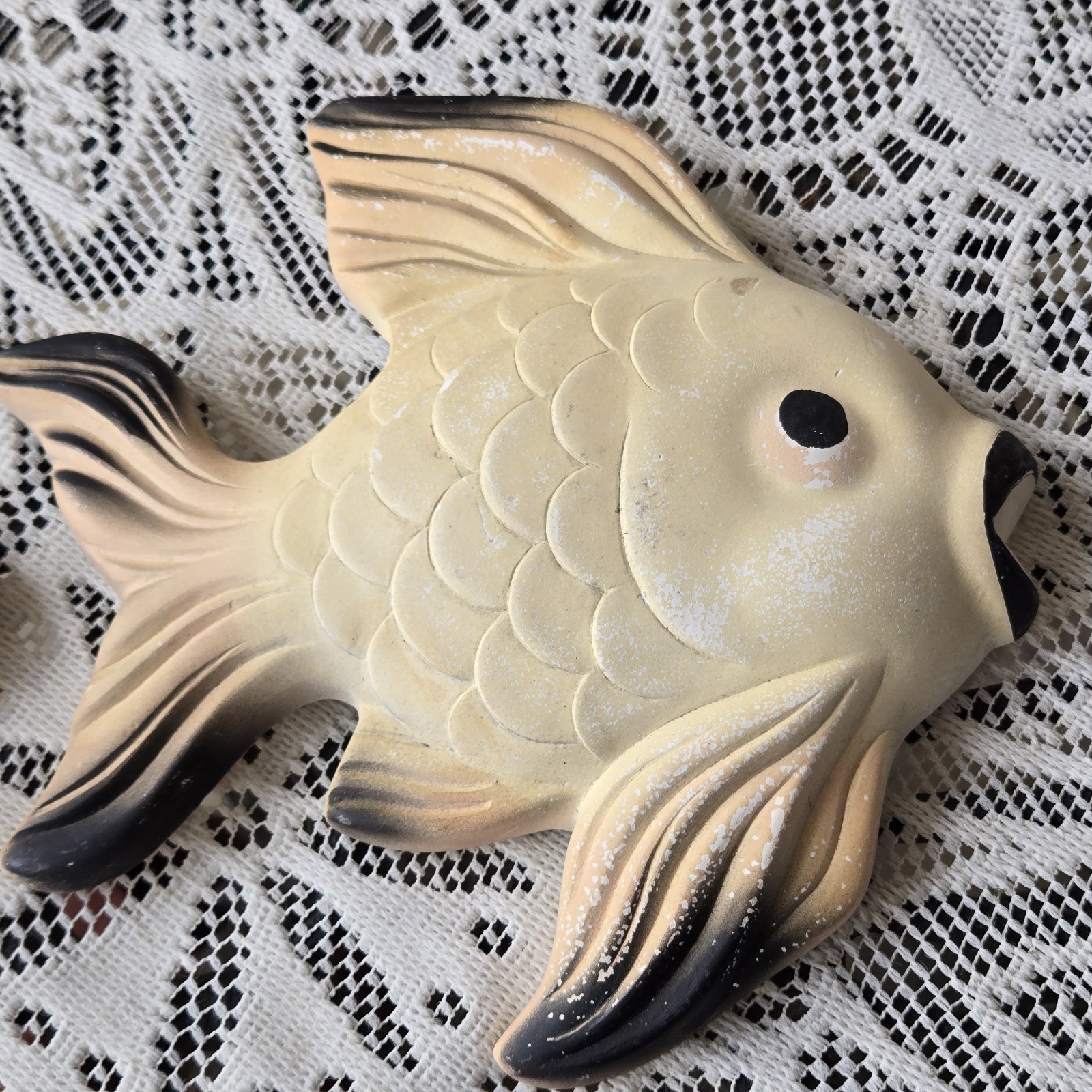 3 Vtg 1960 Miller Studio MCM Fish Chalkware Plaque Wall Hanging Black Cream