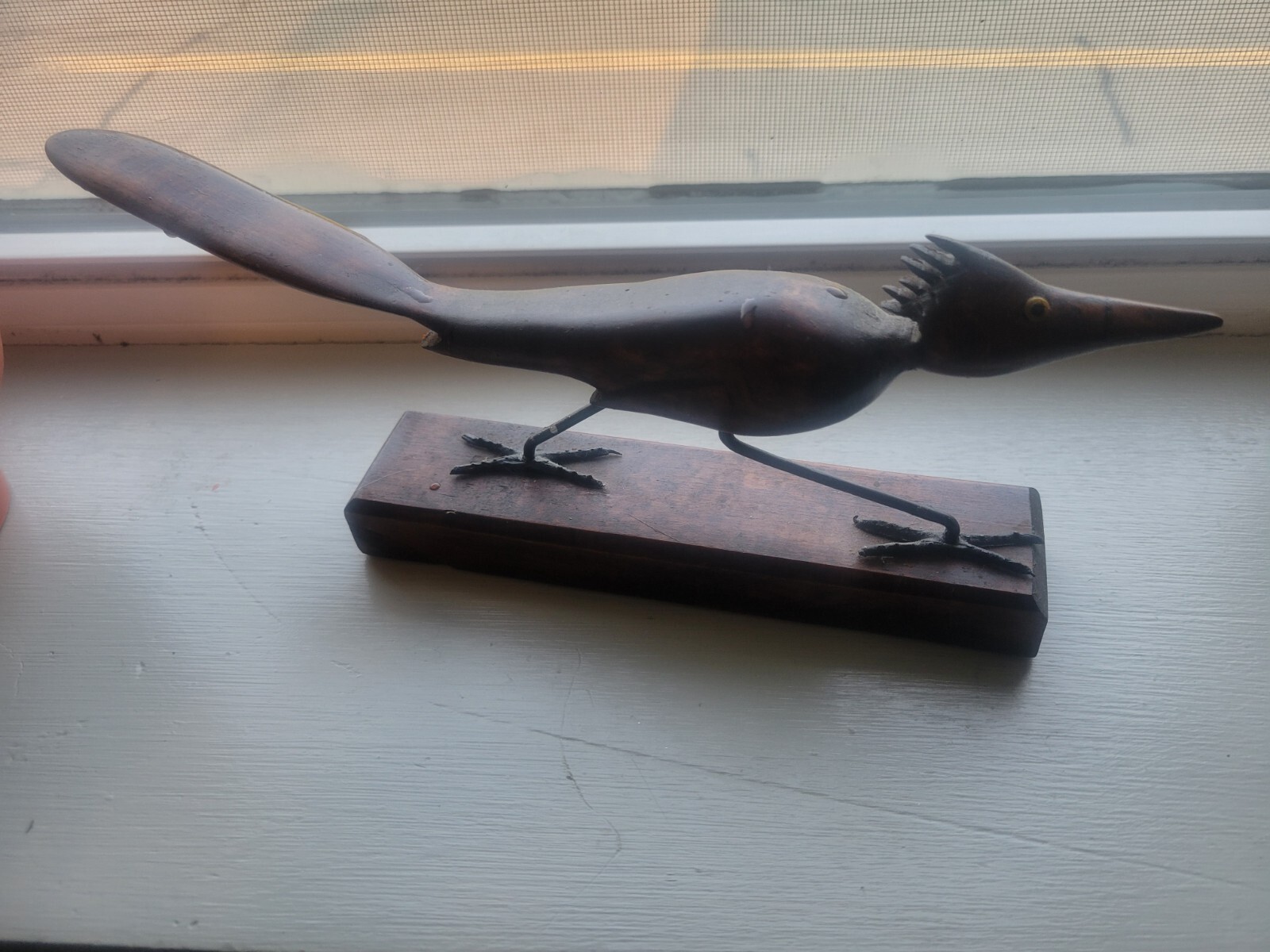 Vintage Folk Art Wooden Handcrafted Roadrunner Figurine Bird Home Decor Accent