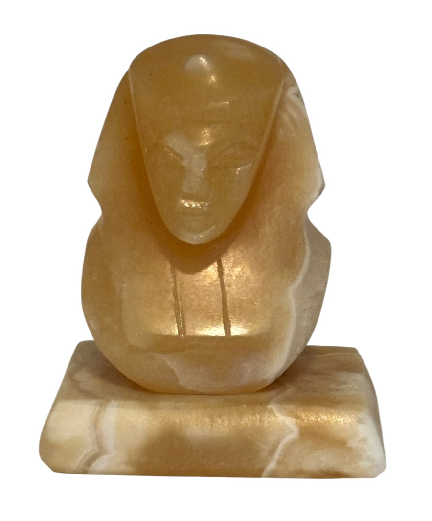 Alabaster Egyptian Pharaoh Head King Tut Bust Statue Figurine 3 3/4″ H Carved